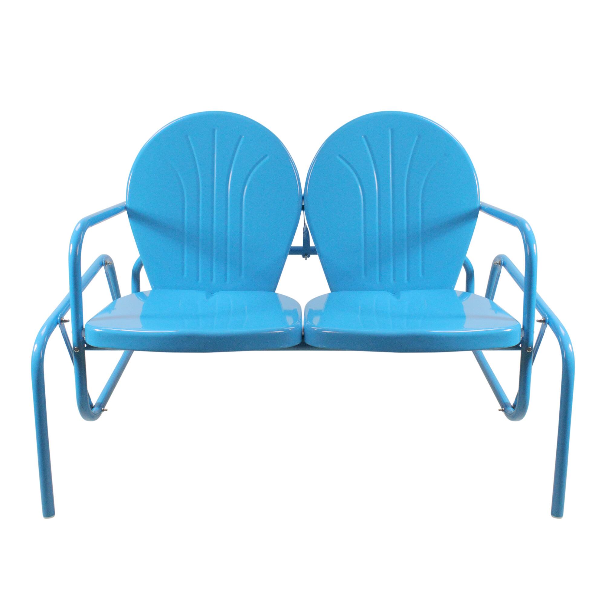 Outdoor Retro Metal Tulip Glider Patio Chair, Sky Blue Christmas