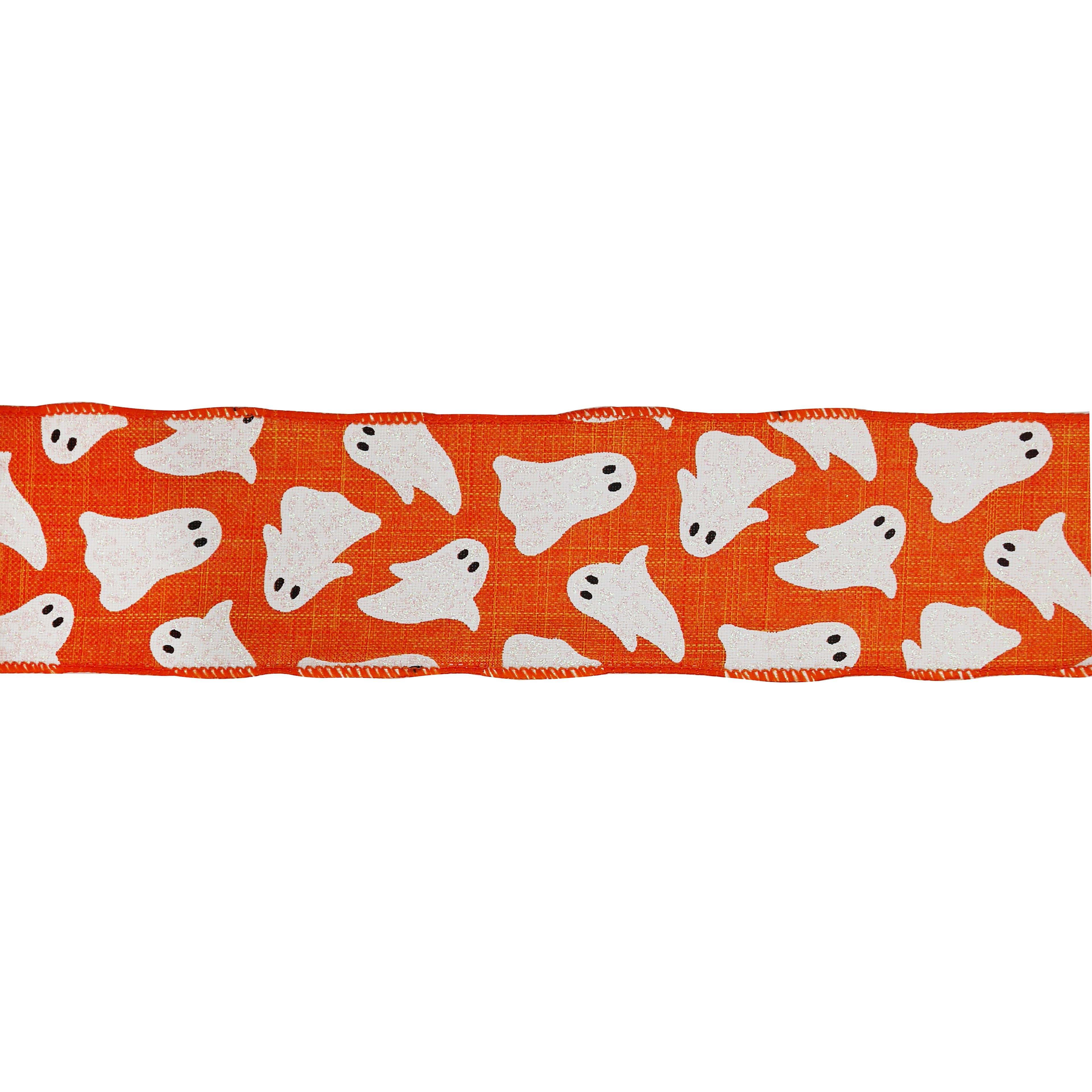 2.5" x 20ft. Orange & White Ghosts Wired Faux Linen Ribbon by Celebrate It® Halloween