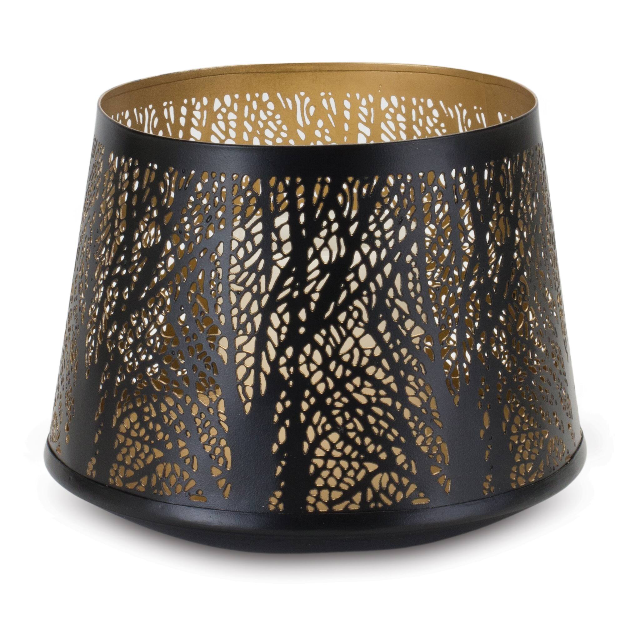 Black Tapered Punched Metal Candle Holder Set, 5&#x22; &#x26; 6&#x22;