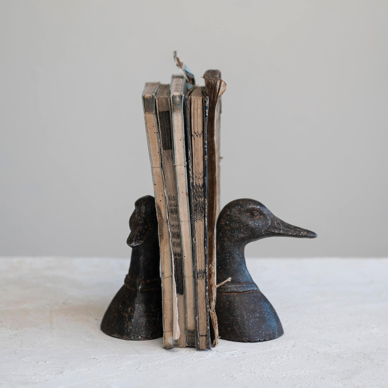 5.8&#x22; Black Iron Duck Bookends Set