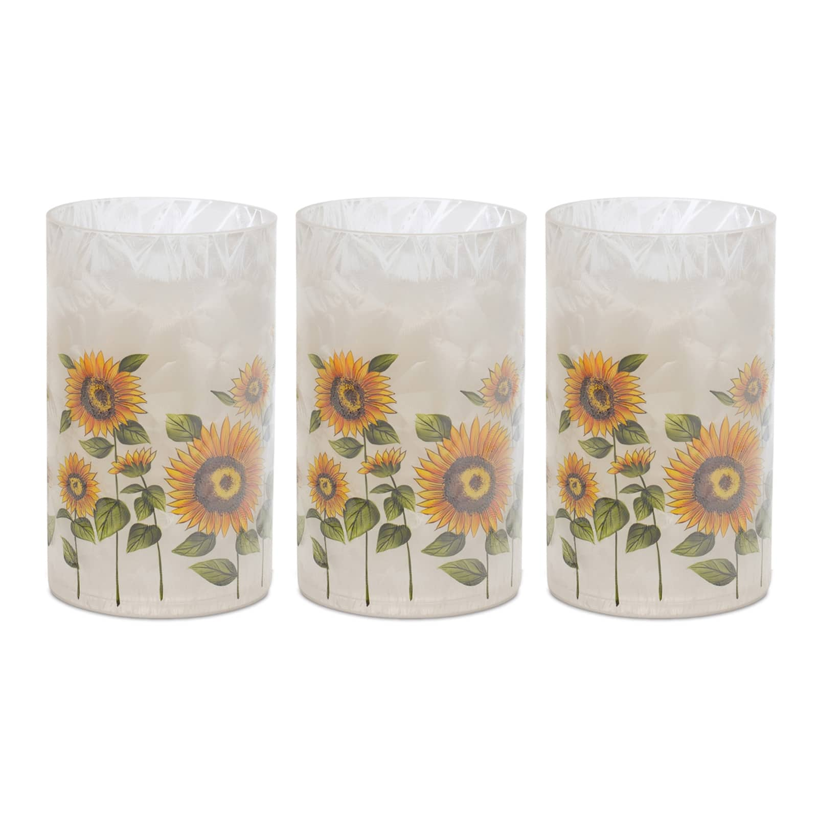 8&#x22; Glass Sunflower Candle Holder Set