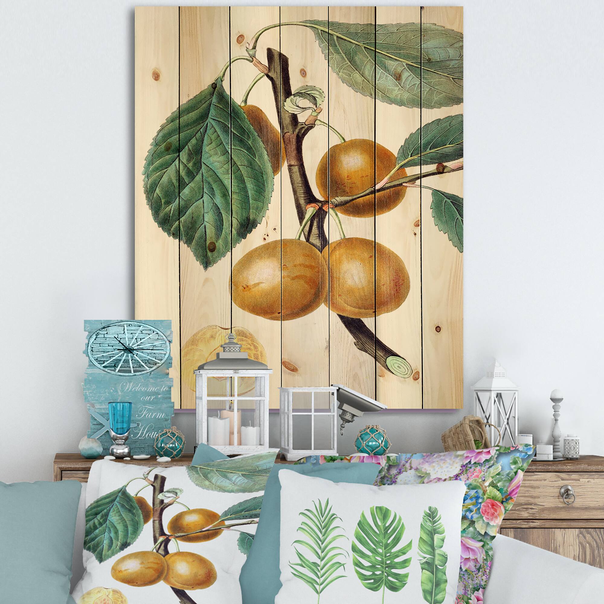 Designart - Vintage Fruits II - Farmhouse Print on Natural Pine Wood