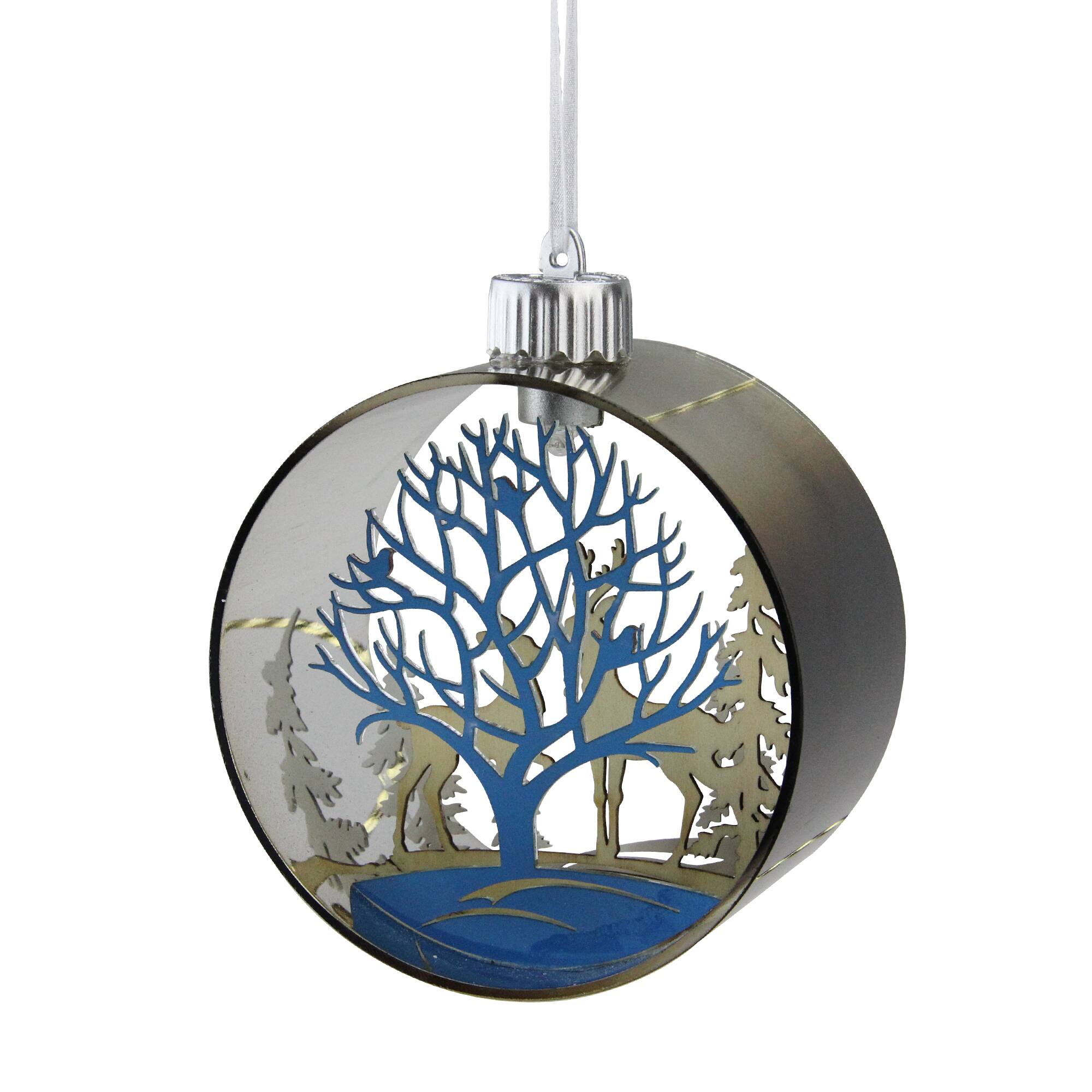 5&#x22; Pre-Lit Silver Woodland Animals Christmas Ornament