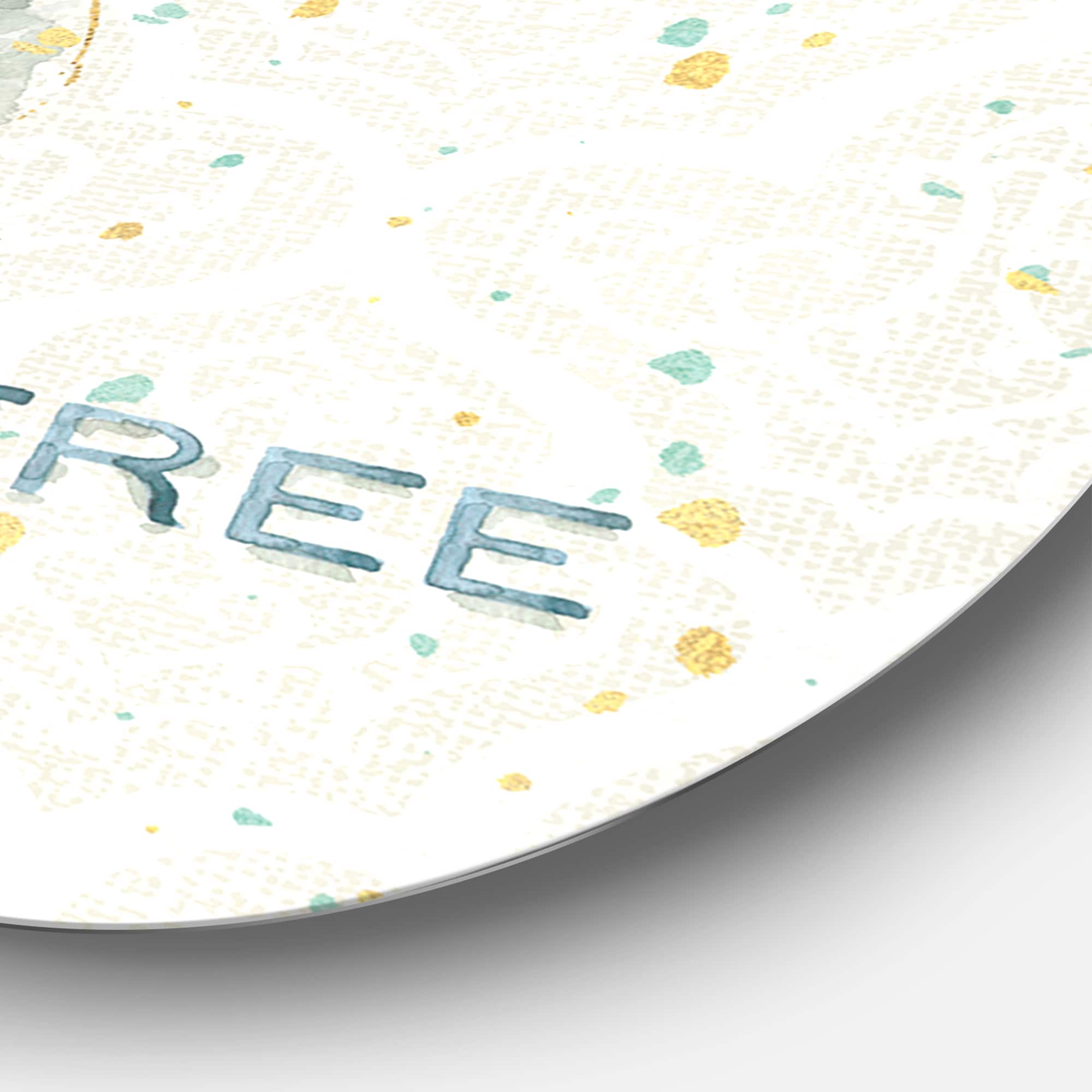 Designart - Damask Painted Gilded Feather on Blue - Traditional Metal Circle Wall Art