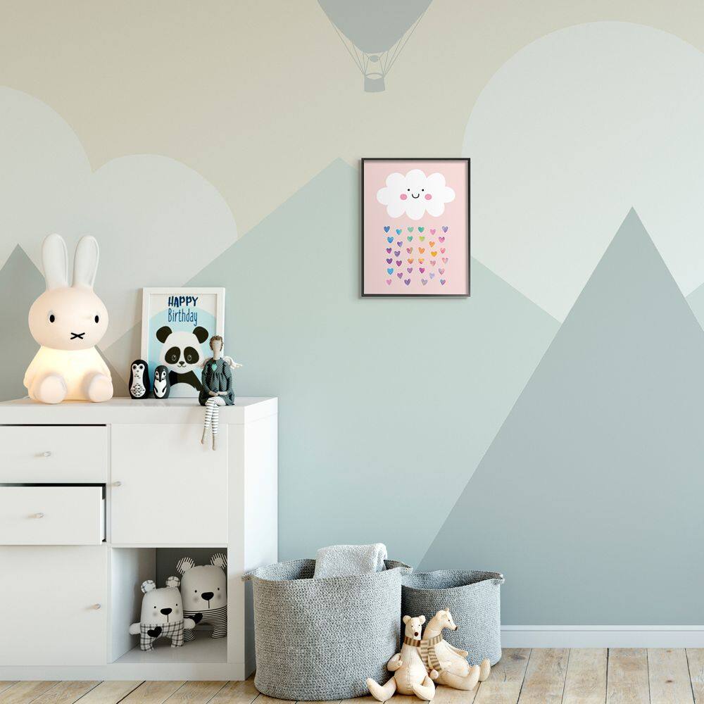 Stupell Industries Raining Rainbow Hearts with Happy Cloud  Framed Wall Art 