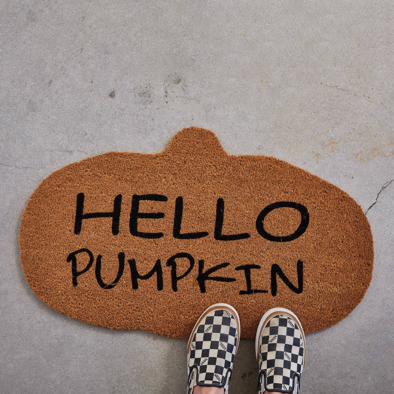 Hello Honey® 30" Natural & Black Coir Hello Pumpkin Shaped Doormat