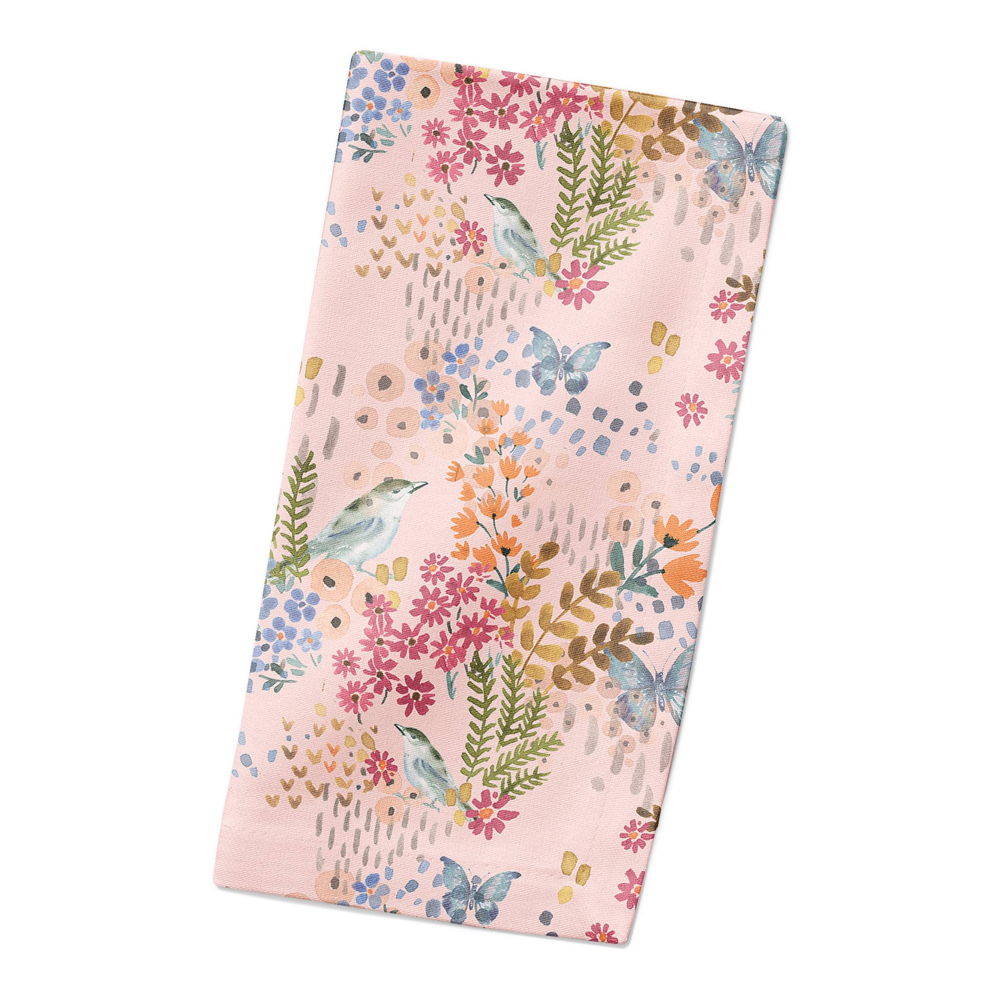 Butterfly Bird Floral Cotton Twill Napkin