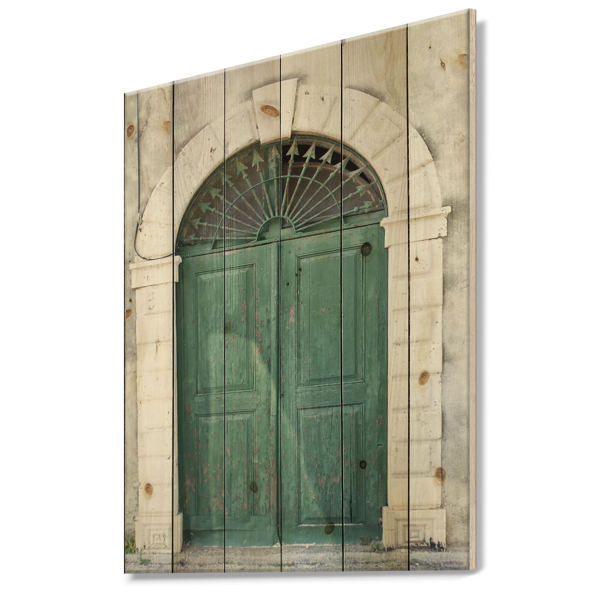 Designart - Old European Vintage Door - Vintage Print on Natural Pine Wood