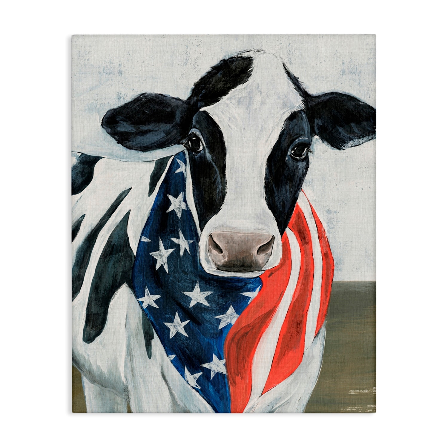 Stupell Industries Farm Cow American Flag Animal Canvas Wall Art