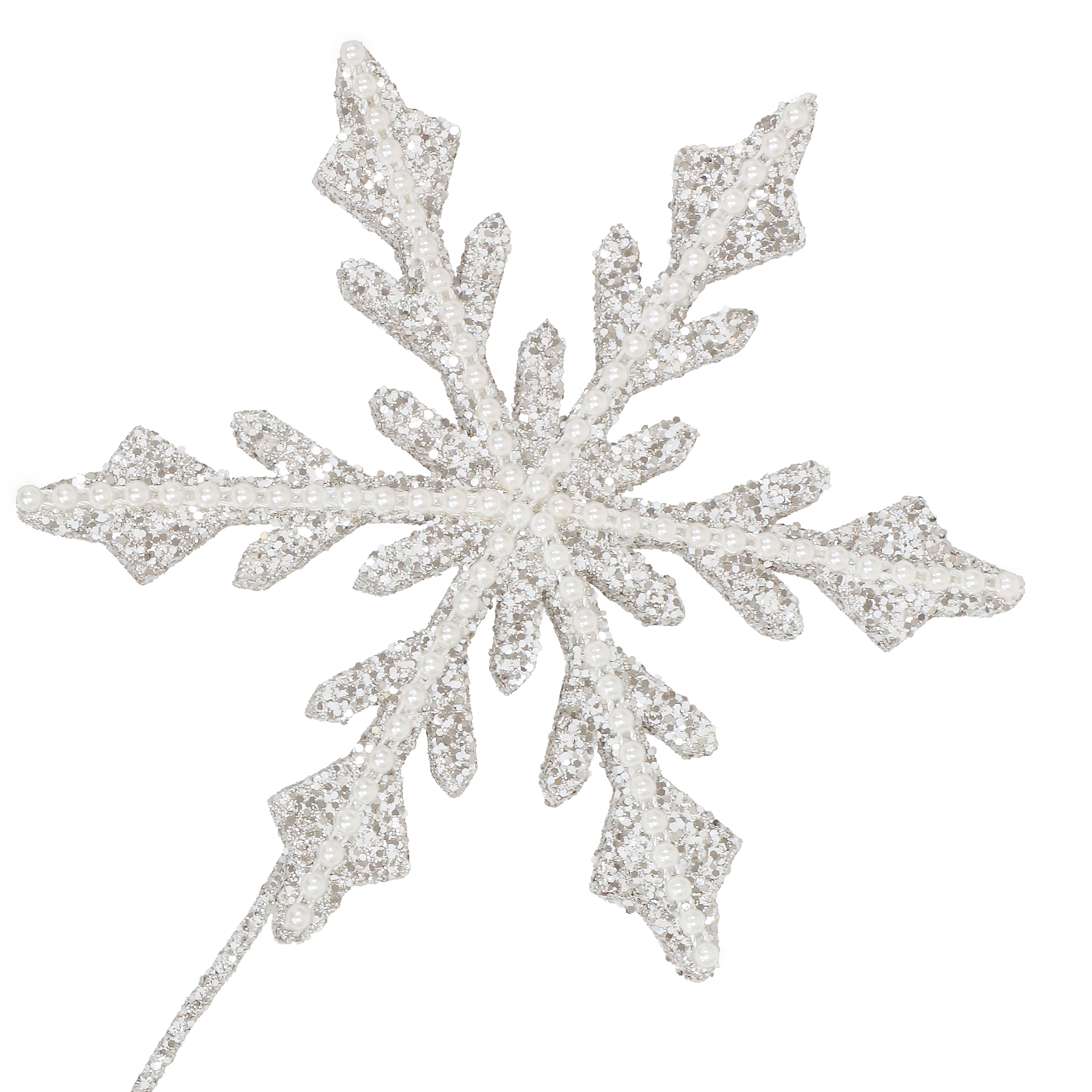 28.5" Silver Glittered Snowflake with Pearls Stem by Ashland®