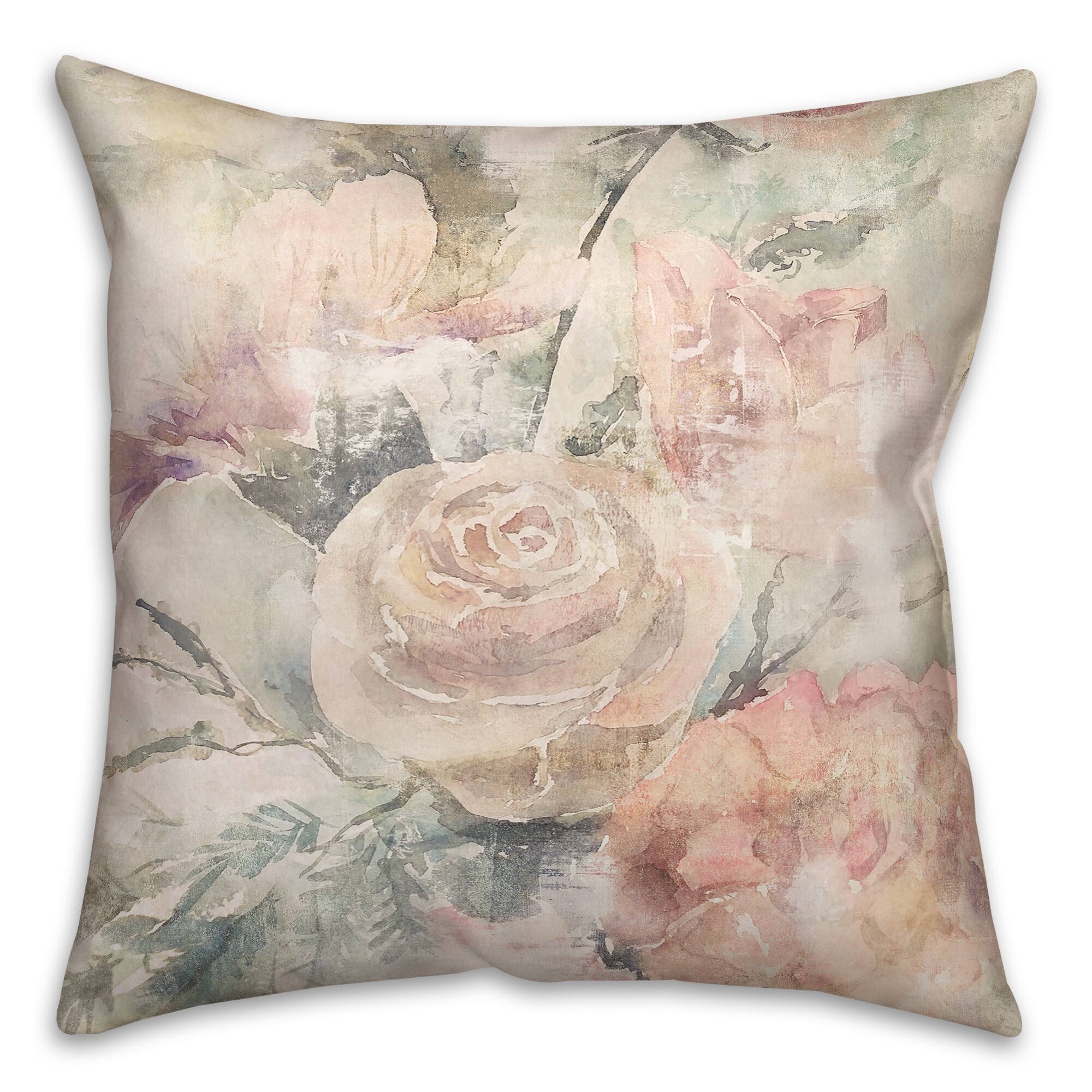 Vintage Distressed Florals Throw Pillow