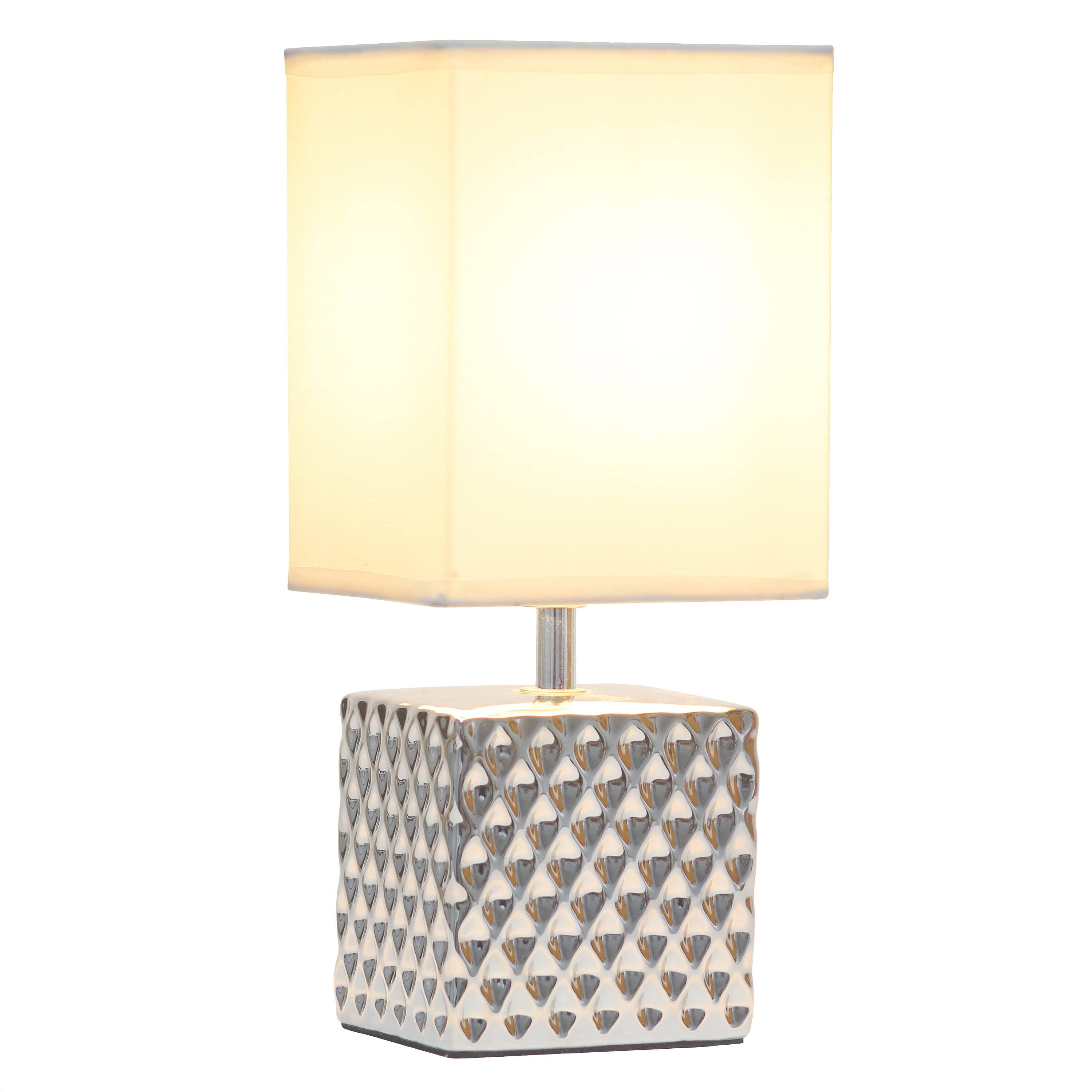 Simple Designs 12&#x22; Petite Hammered Chrome Square Table Lamp