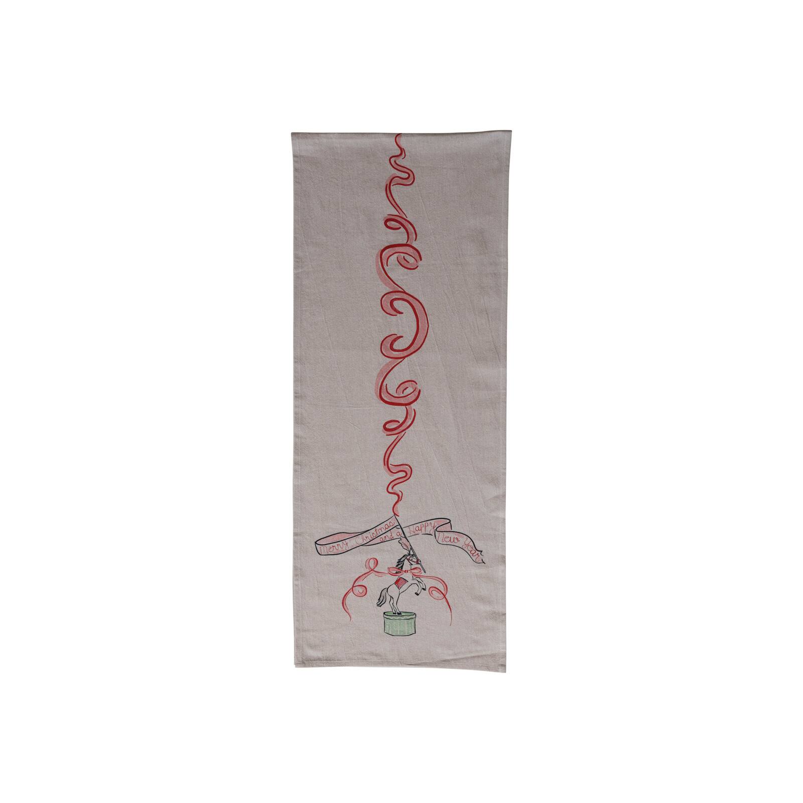 Hello Honey® 72" Multicolor Cotton Chambray Printed Table Runner with Carousel Horse & Ribbon Design