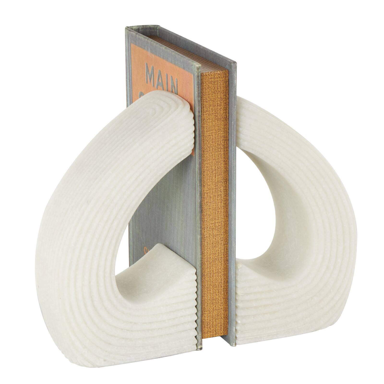 7" White Shimmer Polystone Heart Inspired Decorative Bookends, 2ct.