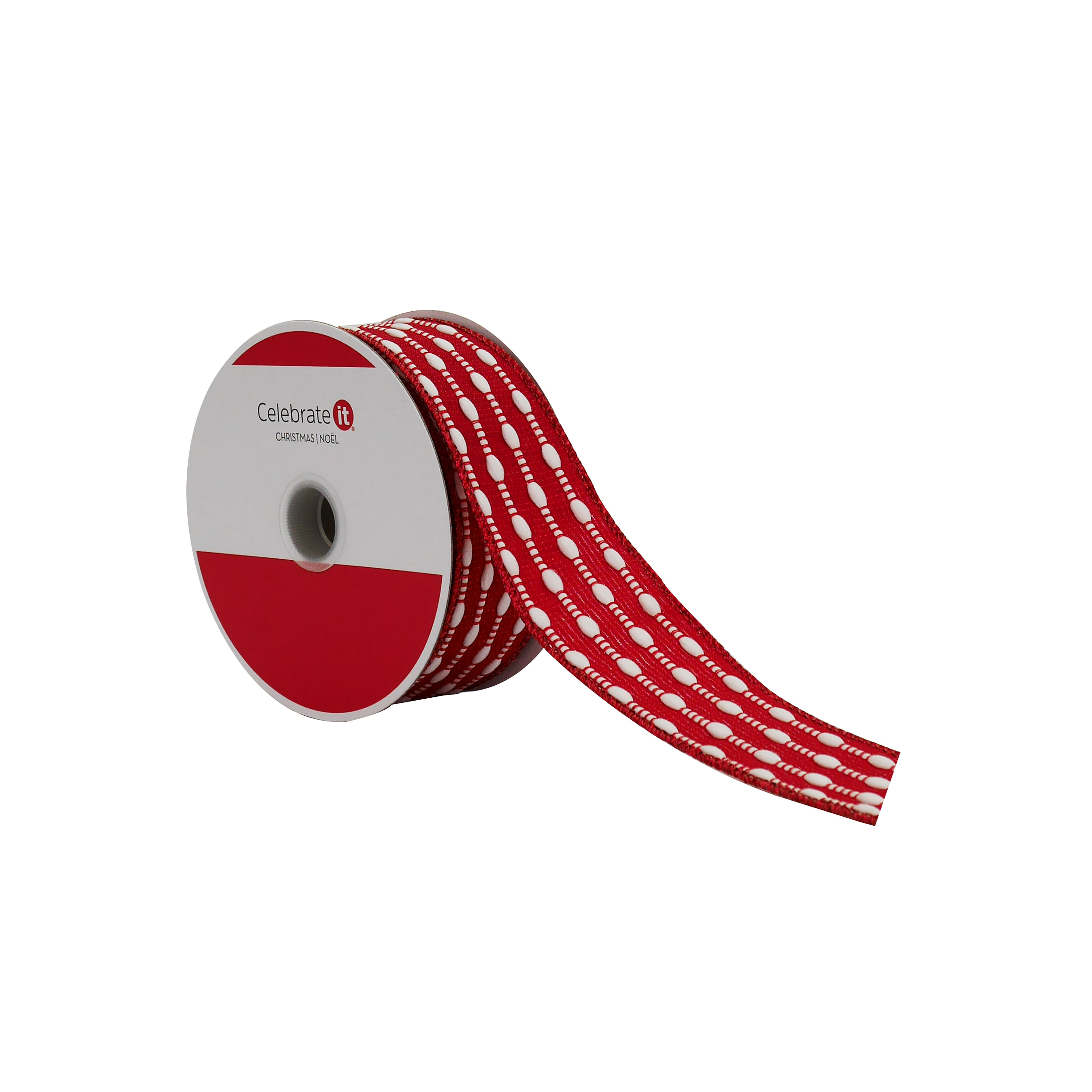 1.5&#x22; x 25ft. Red &#x26; White Stitch Wired Ribbon by Celebrate It&#xAE;