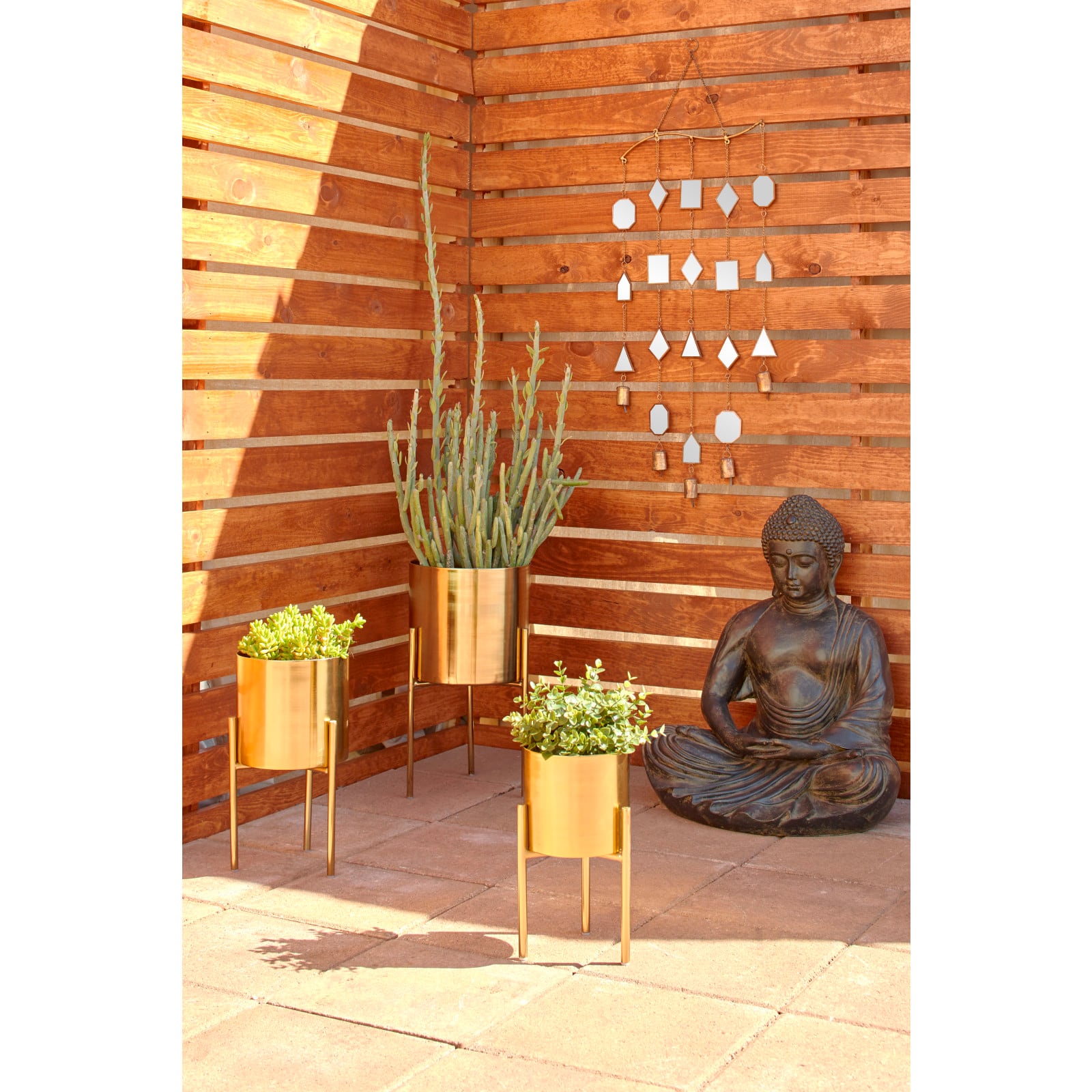 Gold Metal Contemporary Planter Set