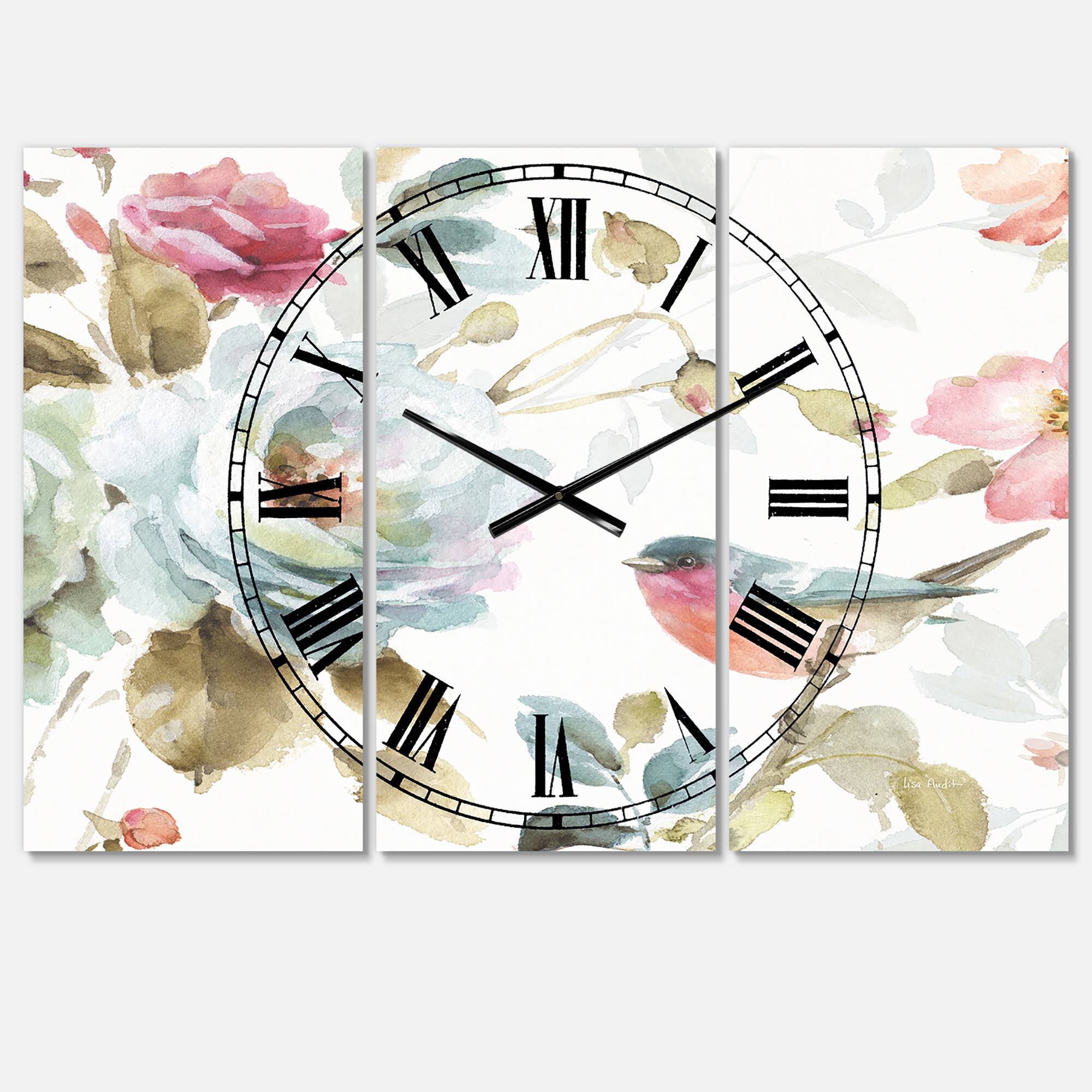 Designart 'Beautiful Bird Romance I Traditional Multipanel Wall Clock