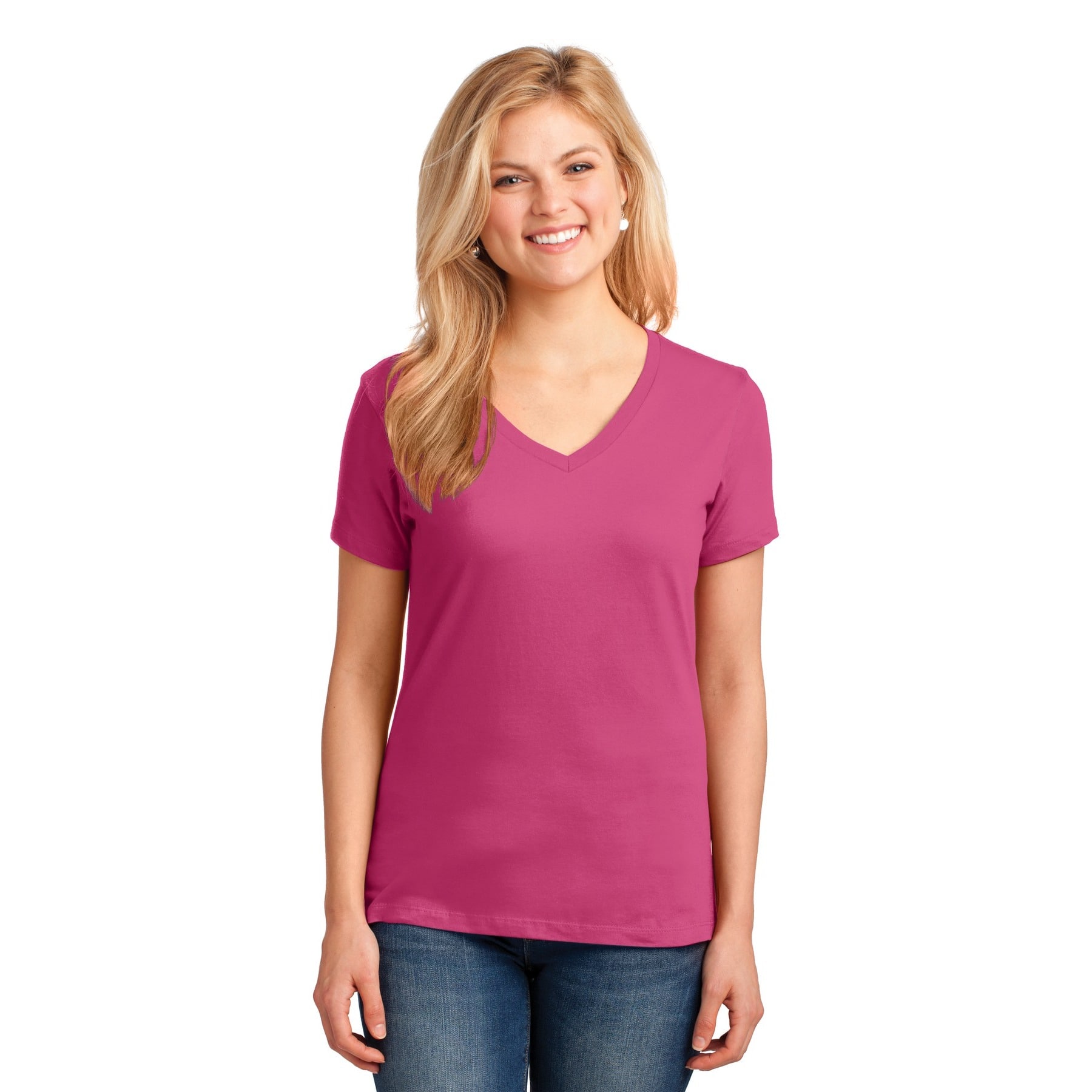 Port & Company® Brights Core Cotton V-Neck Ladies T-Shirt