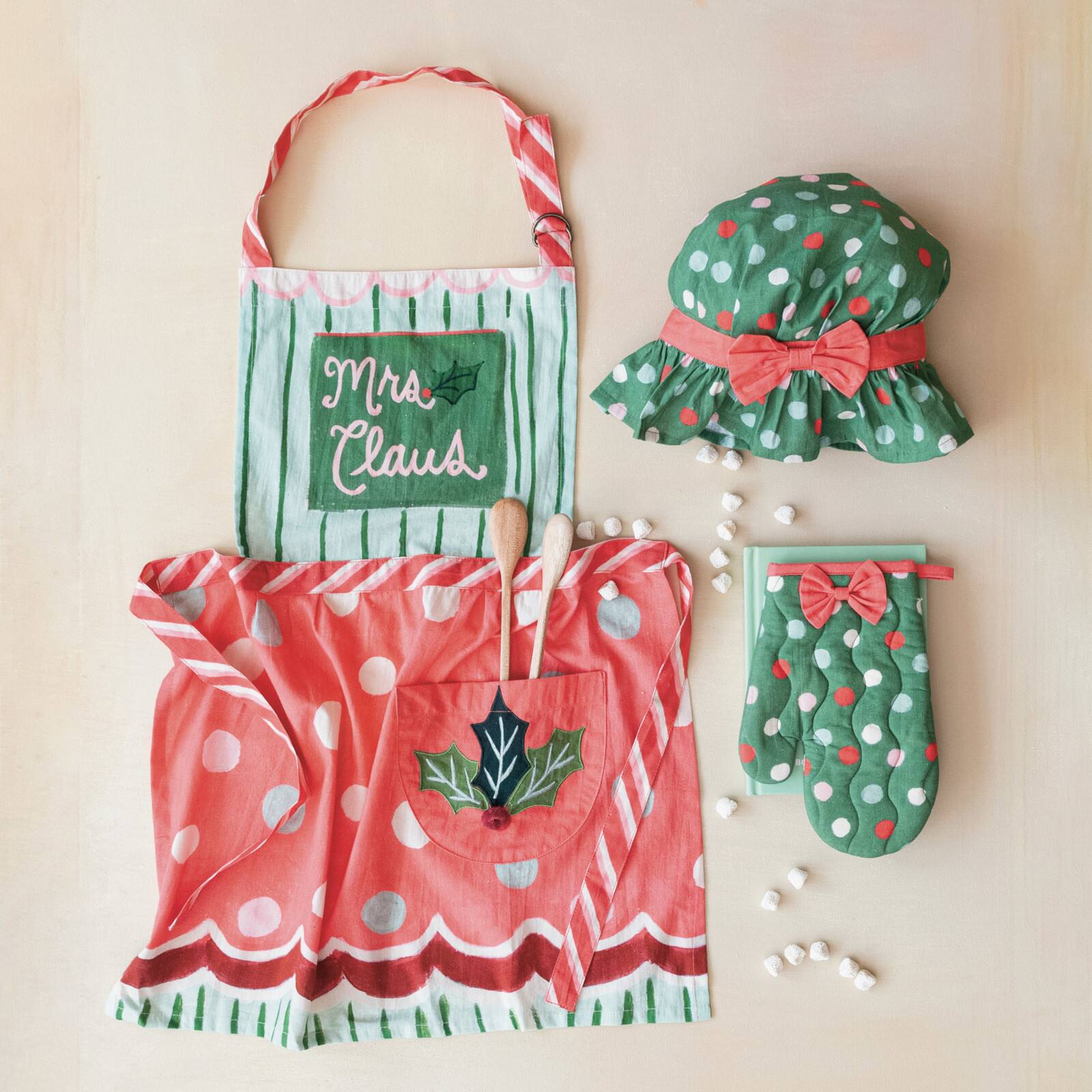 Hello Honey&#xAE; Mrs. Claus Theme Cotton Child Apron Set