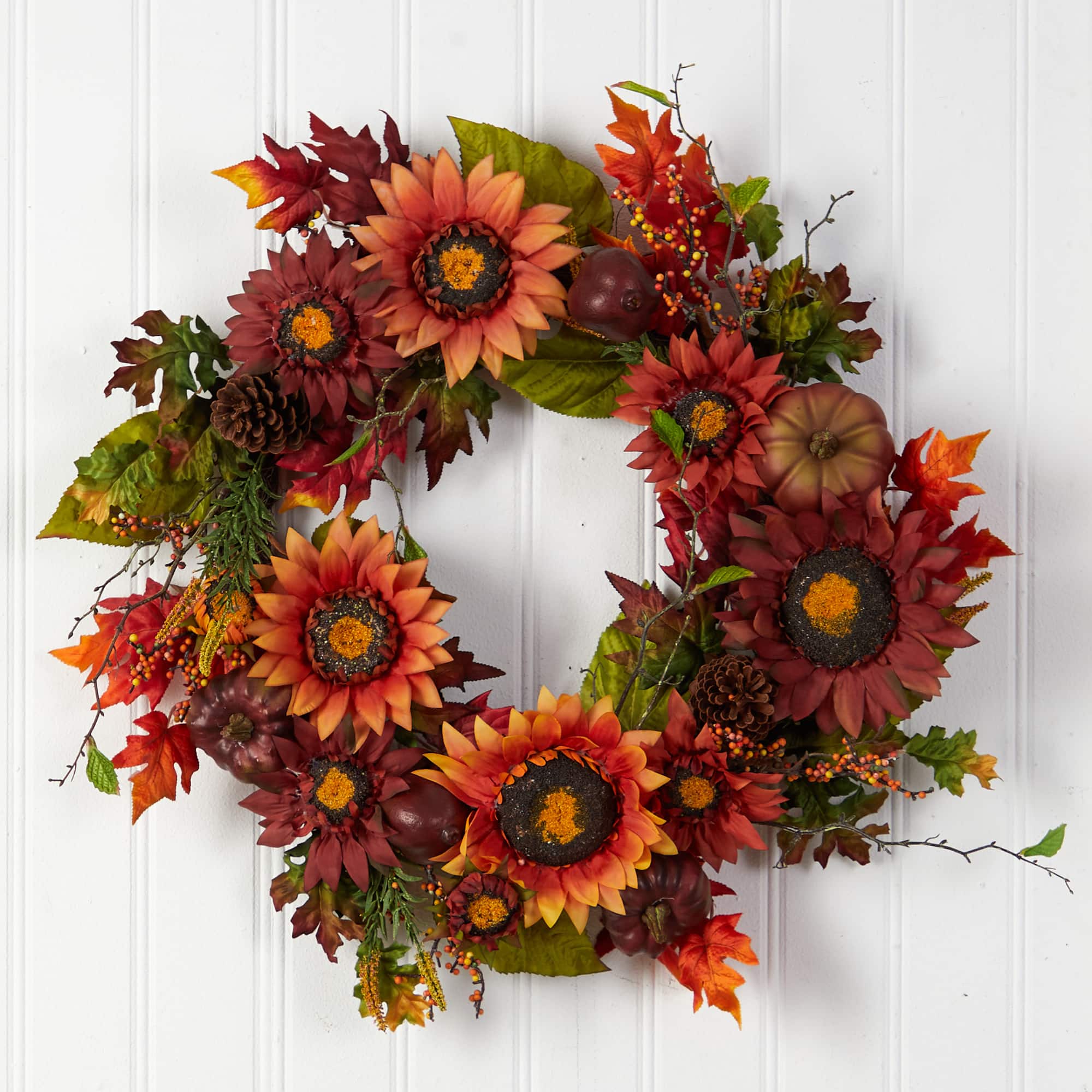 24&#x22; Sunflower, Pumpkin, Pinecone &#x26; Berries Fall Artificial Wreath