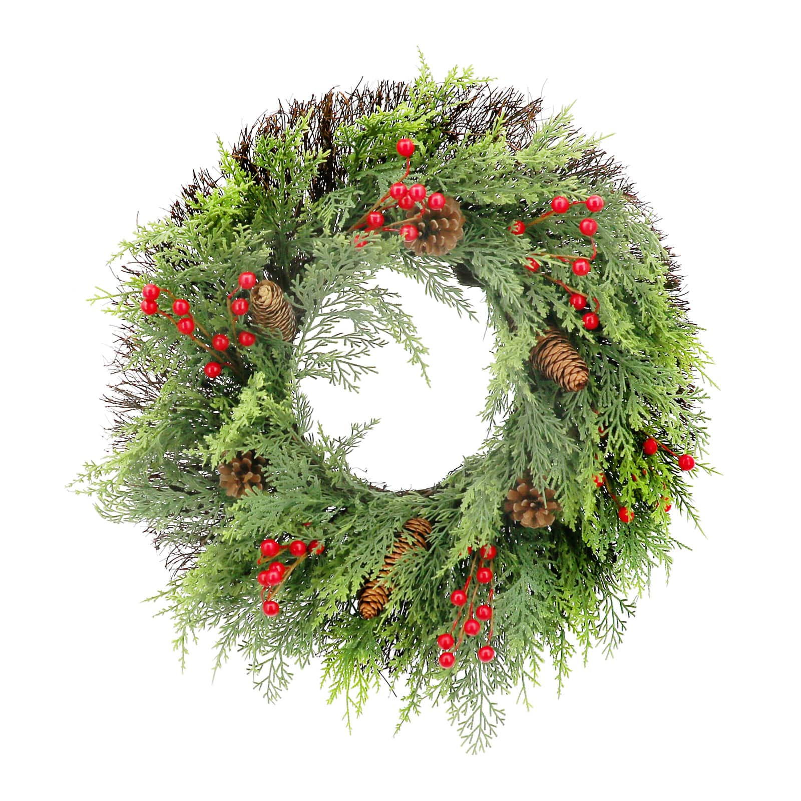 24&#x22; Real Touch Pine Leaf, Red Berry &#x26; Pinecone Wreath by Ashland&#xAE;