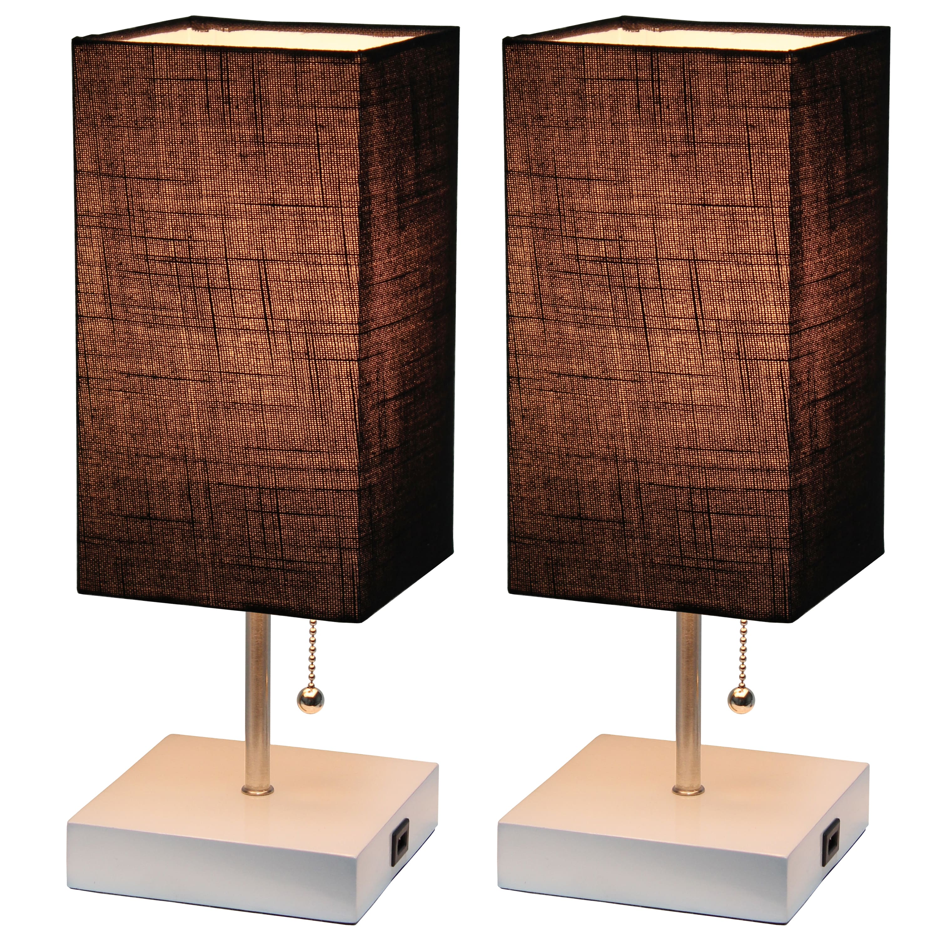 Simple Designs 14.5&#x22; Rectangle Shade White Base Lamp with USB Charging Port