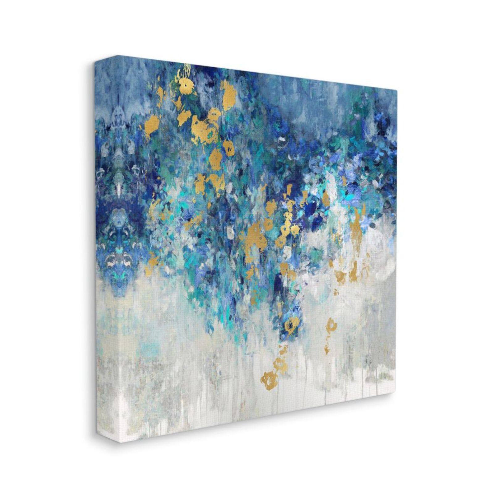 Stupell Industries Abstract Blue &#x26; Gold Paint Design Canvas Art