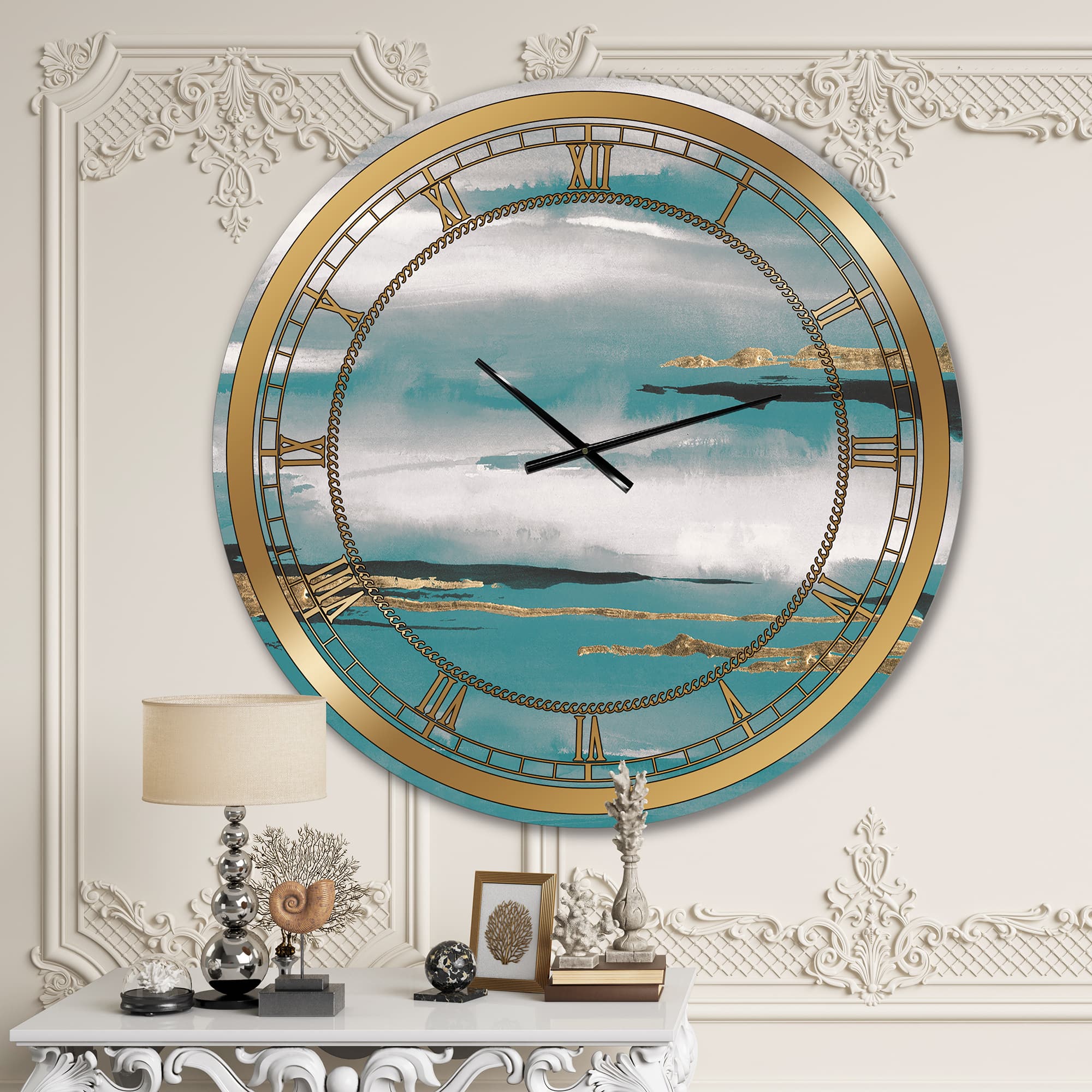 Designart Teal Watercolor II Glam Wall Clock