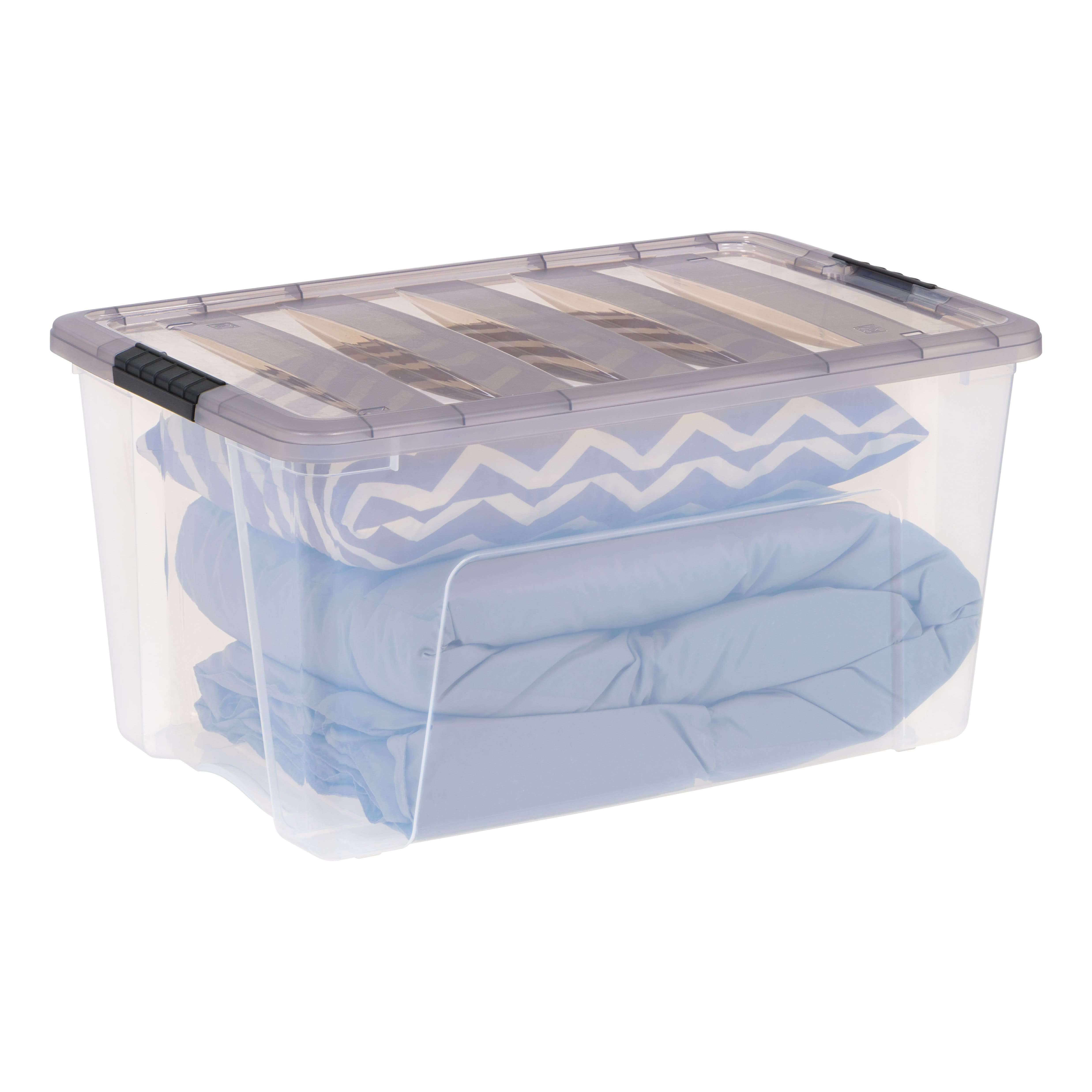 IRIS® Stack & Pull™ Clear Storage Box with Gray Lid