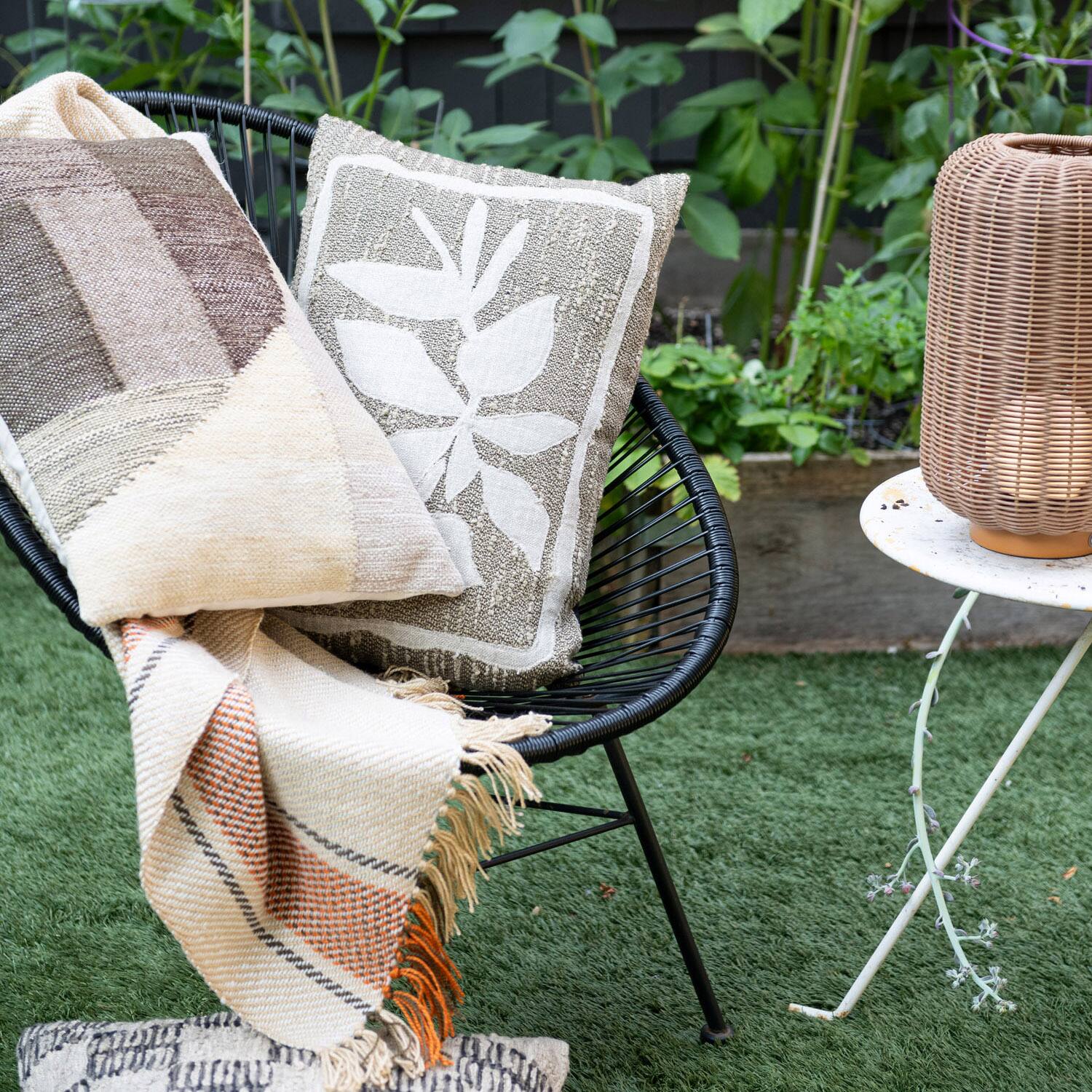 Hello Honey® 24" x 16" Brown & Tan Botanical Woven Indoor & Outdoor Lumbar Pillow