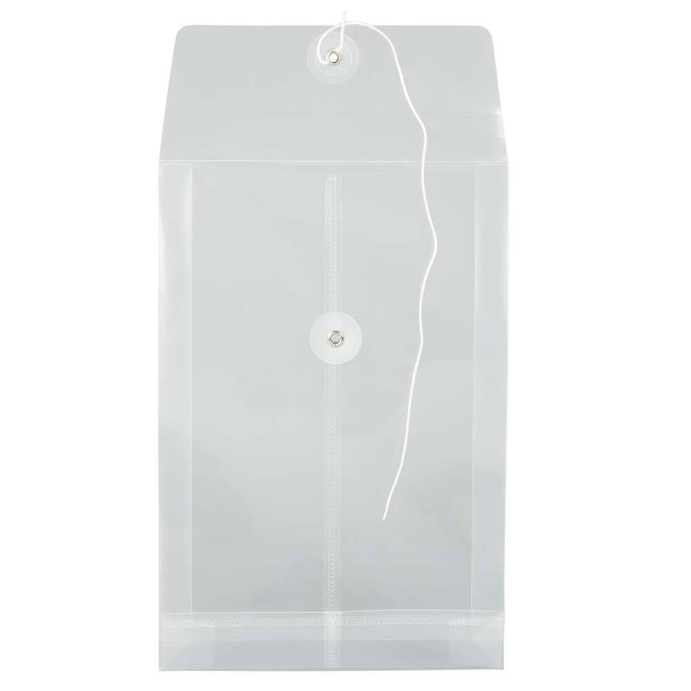 JAM Paper 6.25" x 9.25" Button & String Tie Closure Plastic Envelopes, 12ct.