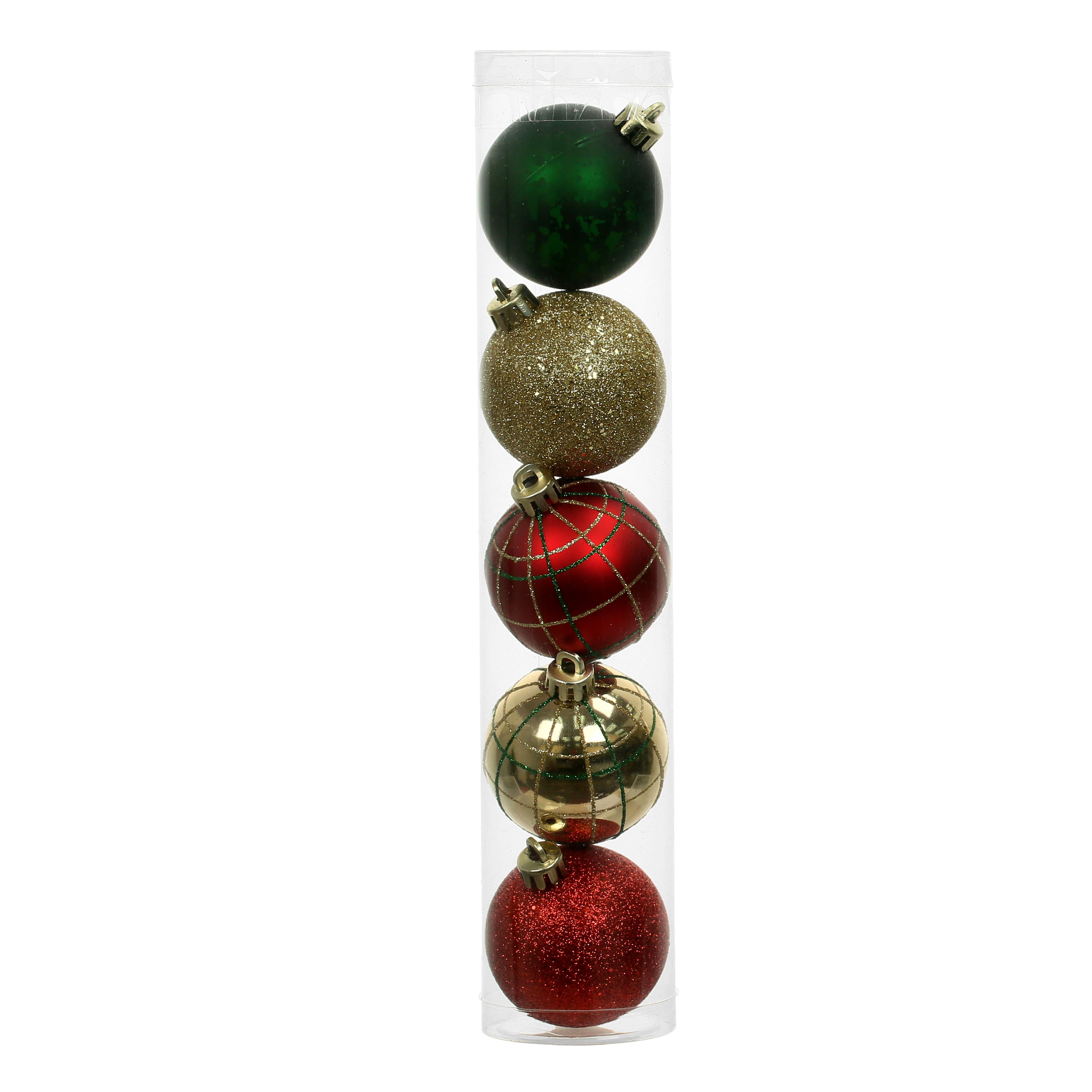 5 Pack 2.2&#x22; Red, Green &#x26; Gold Shatterproof Ball Ornaments by Ashland&#xAE;