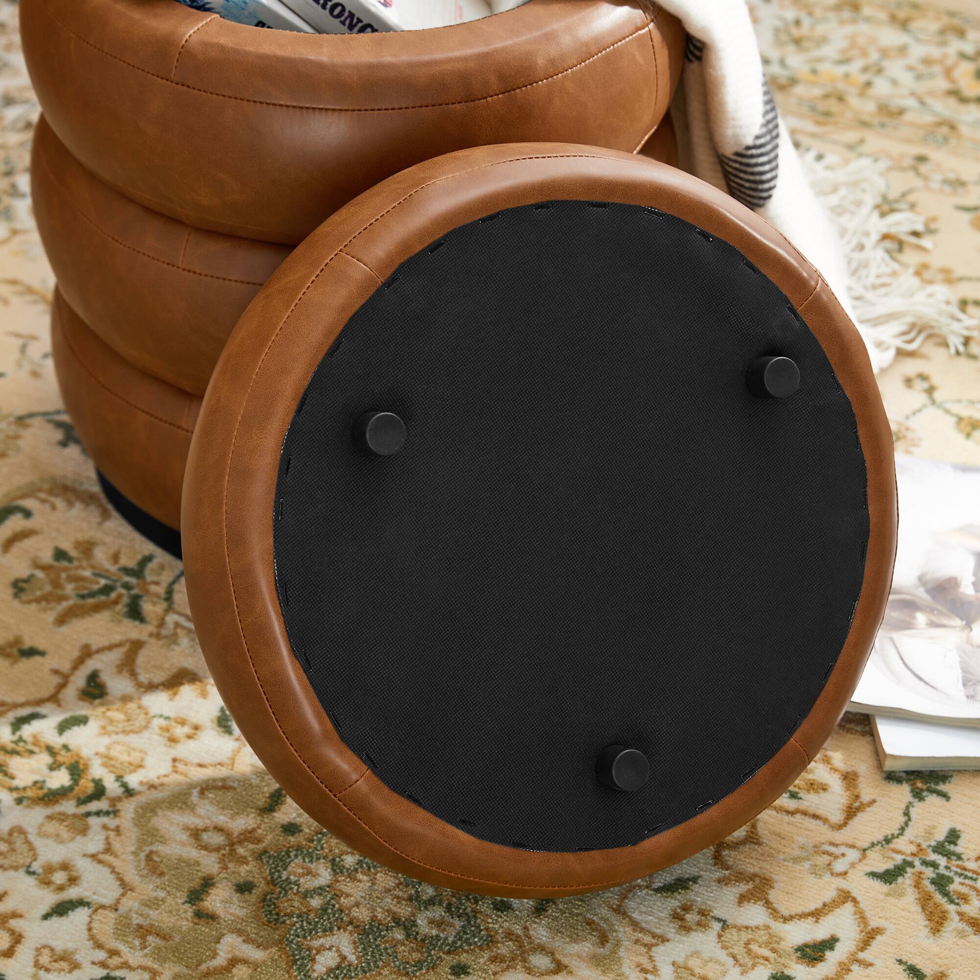 Glitzhome® 19.5" Coffee Brown Upholstered Storage Ottoman