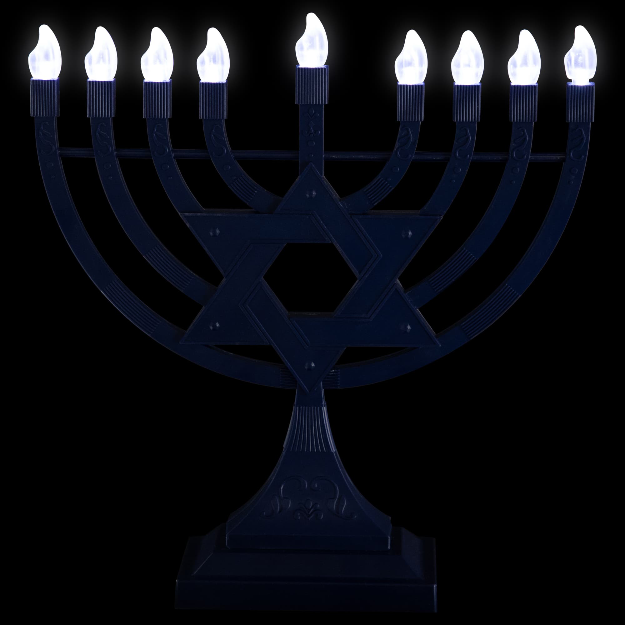 Battery Operated LED Lighted Star of David Hanukkah Menorah - 11.75" - Blue