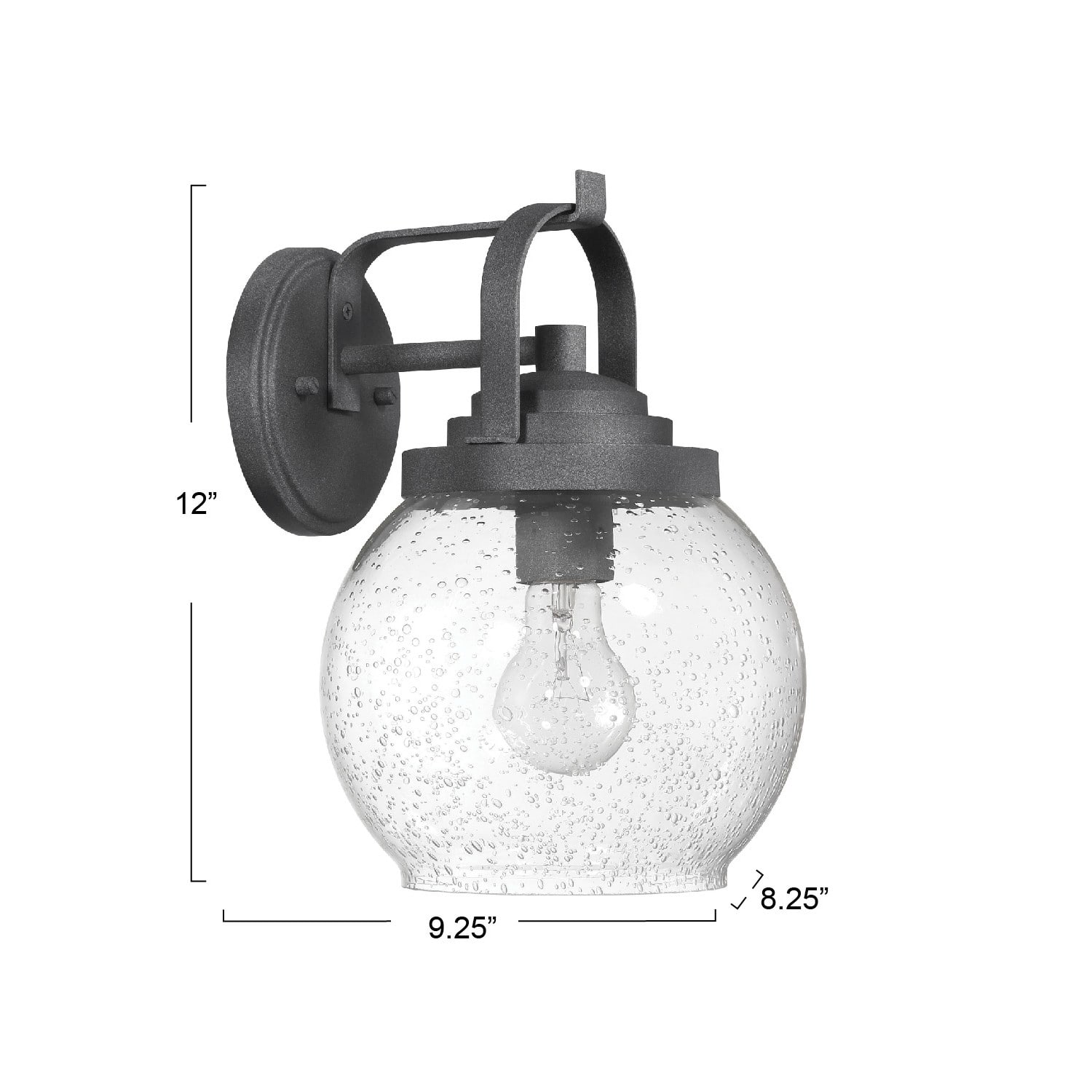 Bertram Distressed Zinc Industrial Lantern Seedy Glass Globe &#x26; Metal Wall Mounted Outdoor Light