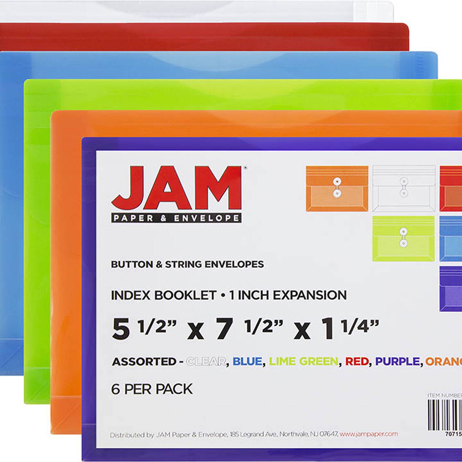 JAM Paper 5.5&#x22; x 7.5&#x22; Mixed Plastic Button String Index Booklet Envelopes, 12ct.