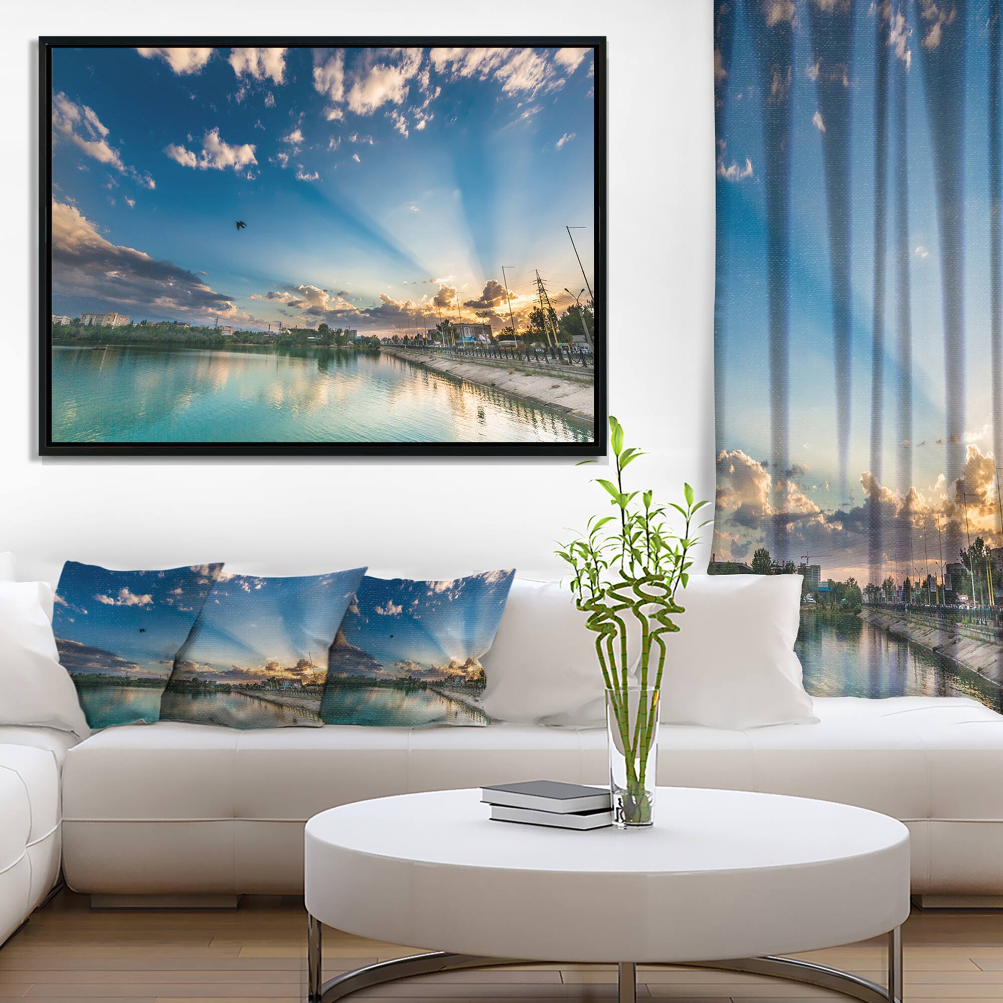 Designart - Moving Clouds Over Lake - Landscape Photo Canvas Art Print in Black Frame