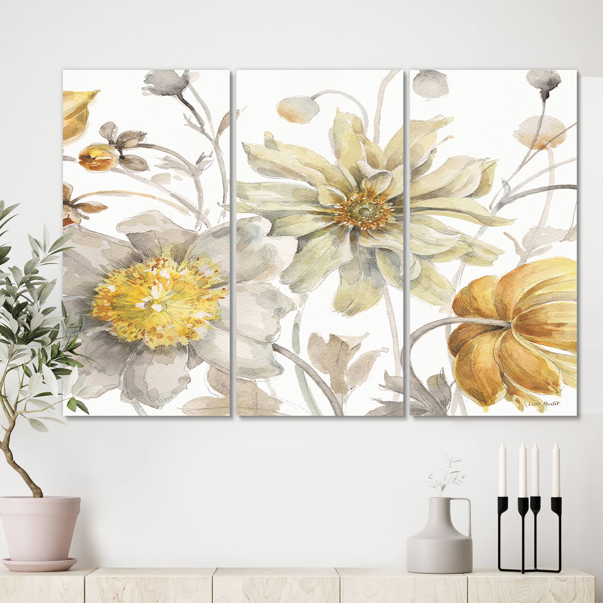 Designart - Fields of Gold Watercolor Flower V - Traditional Gallery-wrapped Canvas