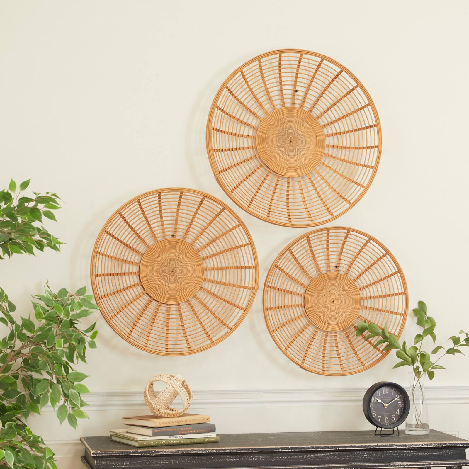 Set of 3 Brown Metal Boho Style Wall Decor 24&#x22;, 22&#x22;, 20&#x22;