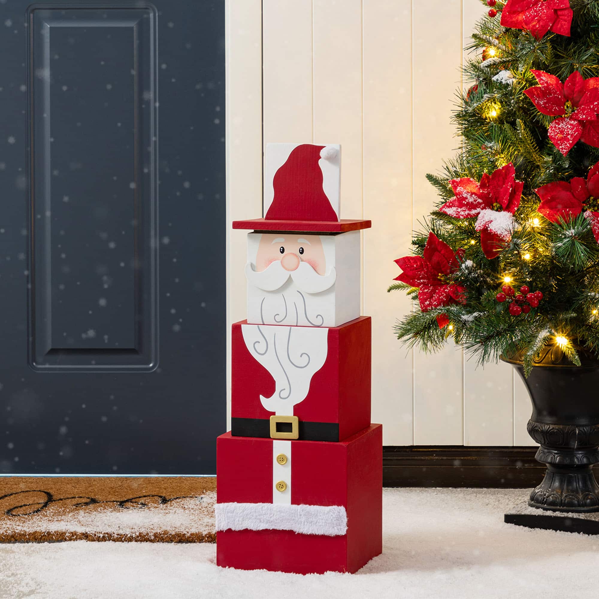 Glitzhome&#xAE; 24.5&#x22; Christmas Wood Santa and Nutcracker Reversible Boxed Porch Decor