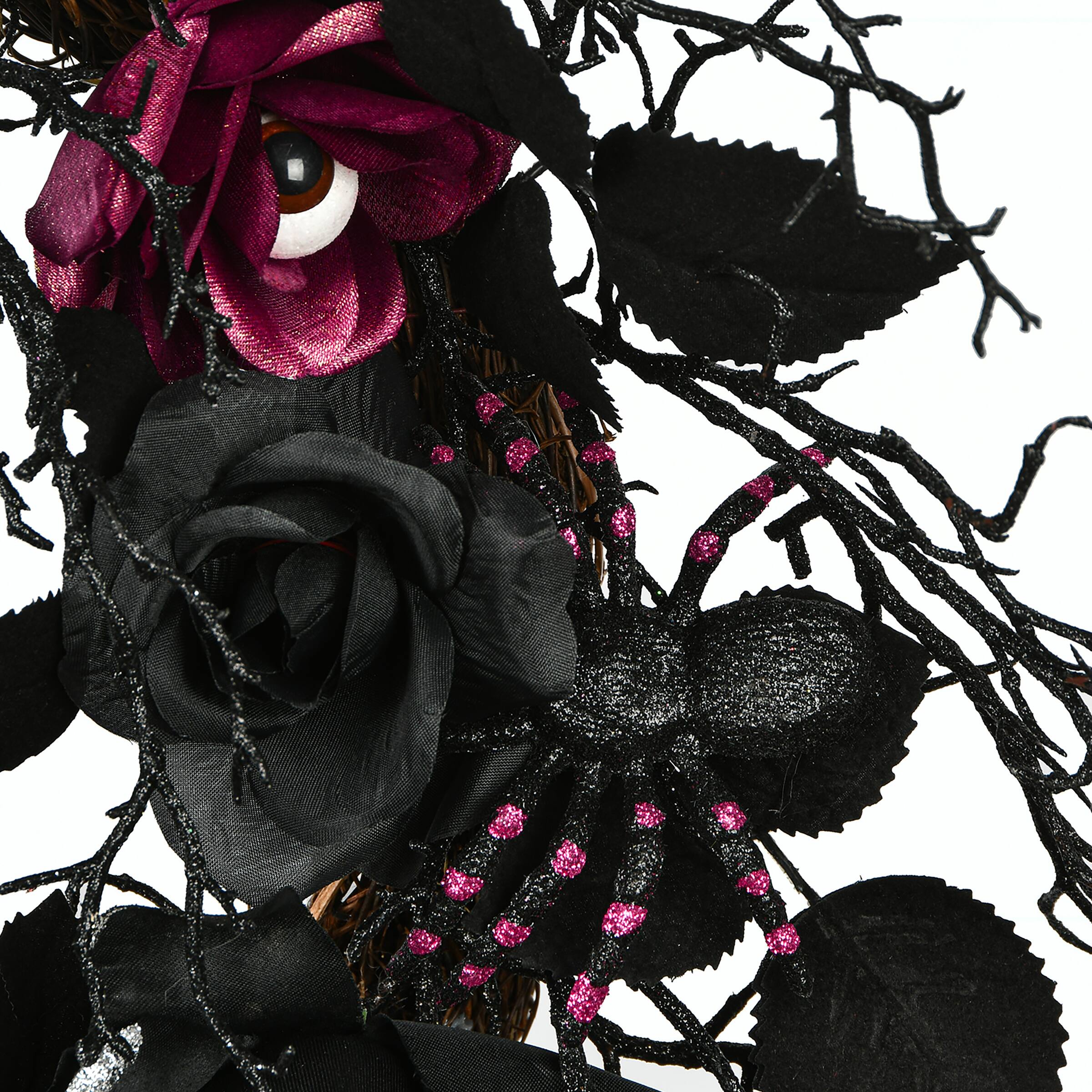 22" Black Halloween Rose Wreath