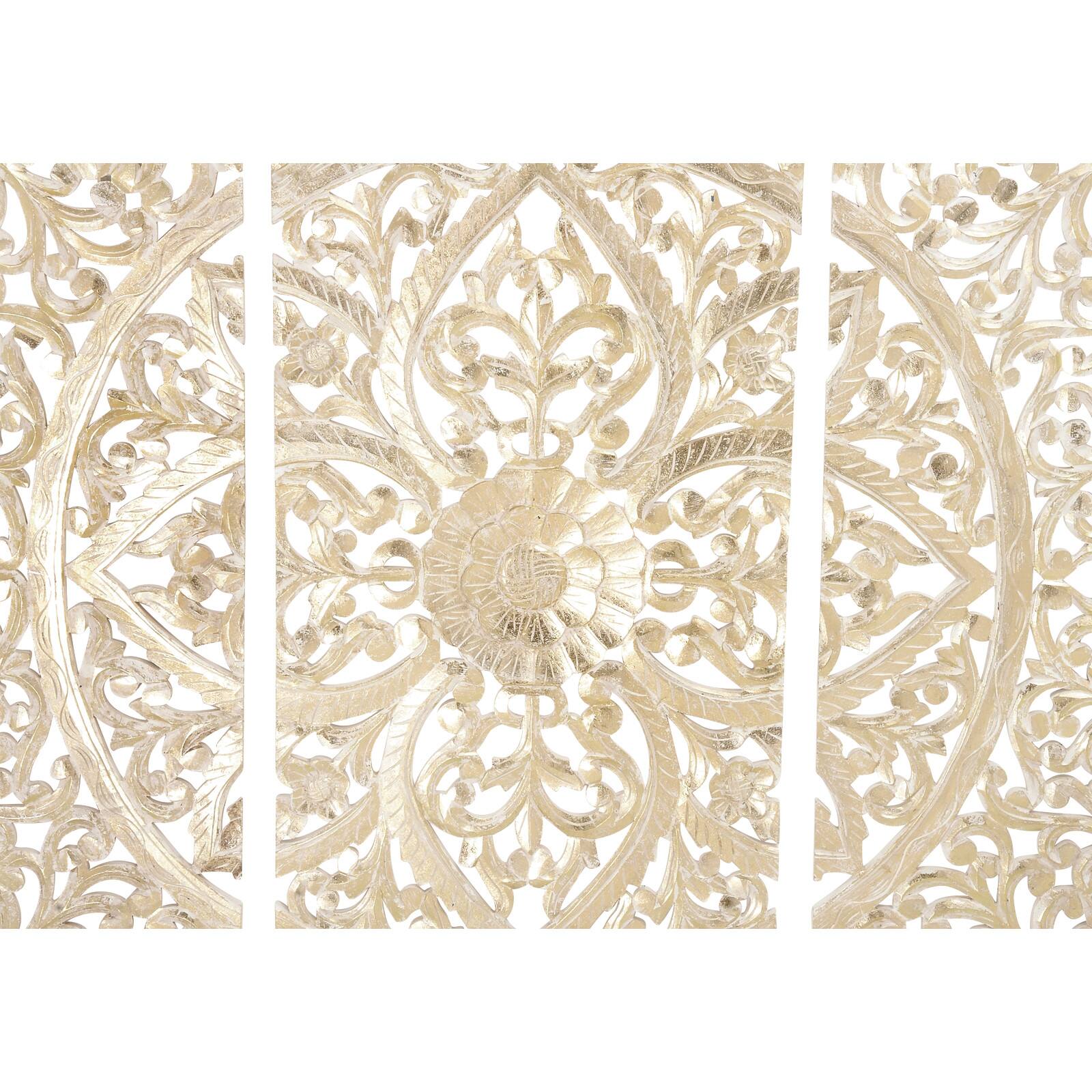 Set of 3 Cream Wood Traditional Floral Wall Decor, 66&#x22; x 48&#x22;