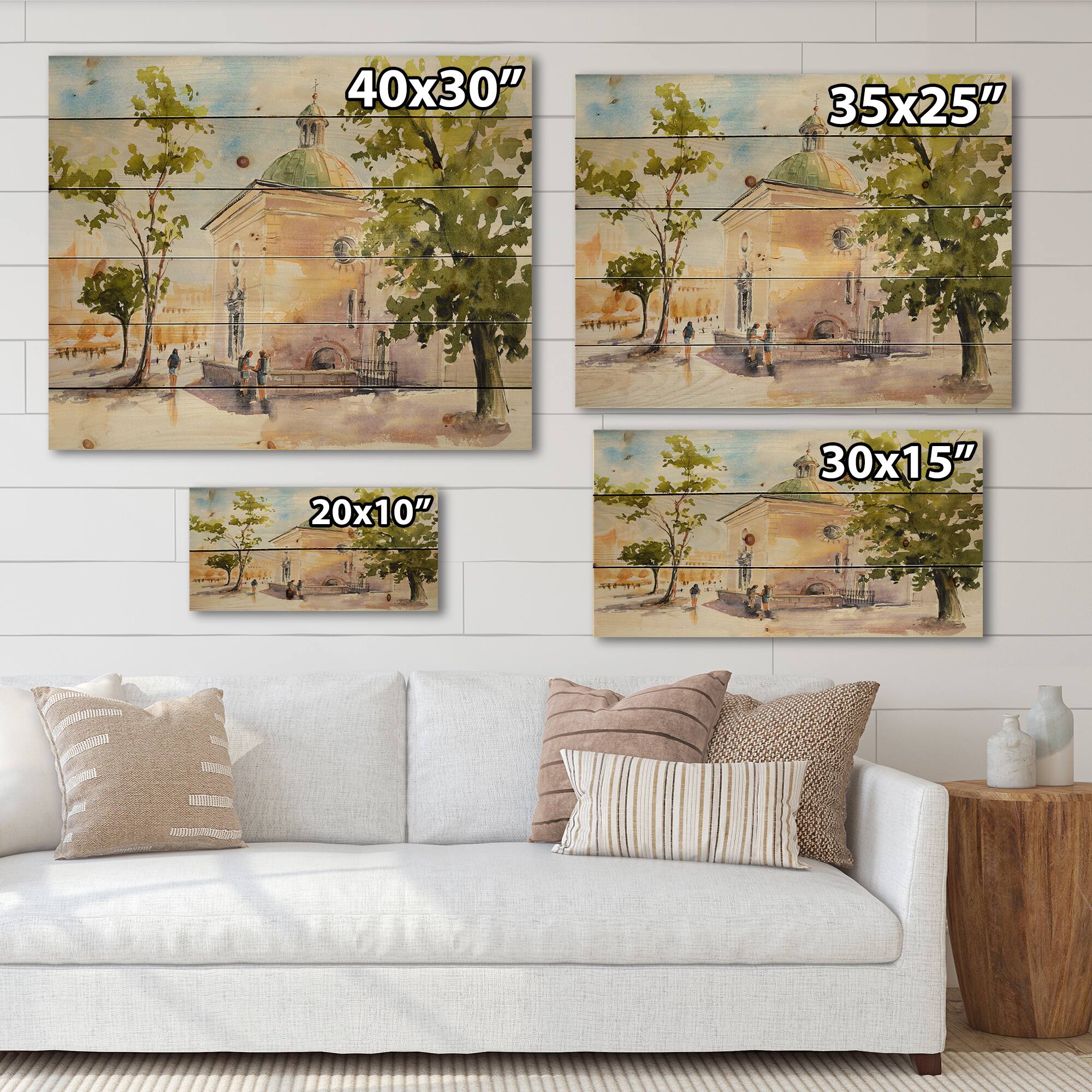 Designart - Rustic Church In The Village - Country Print on Natural Pine Wood