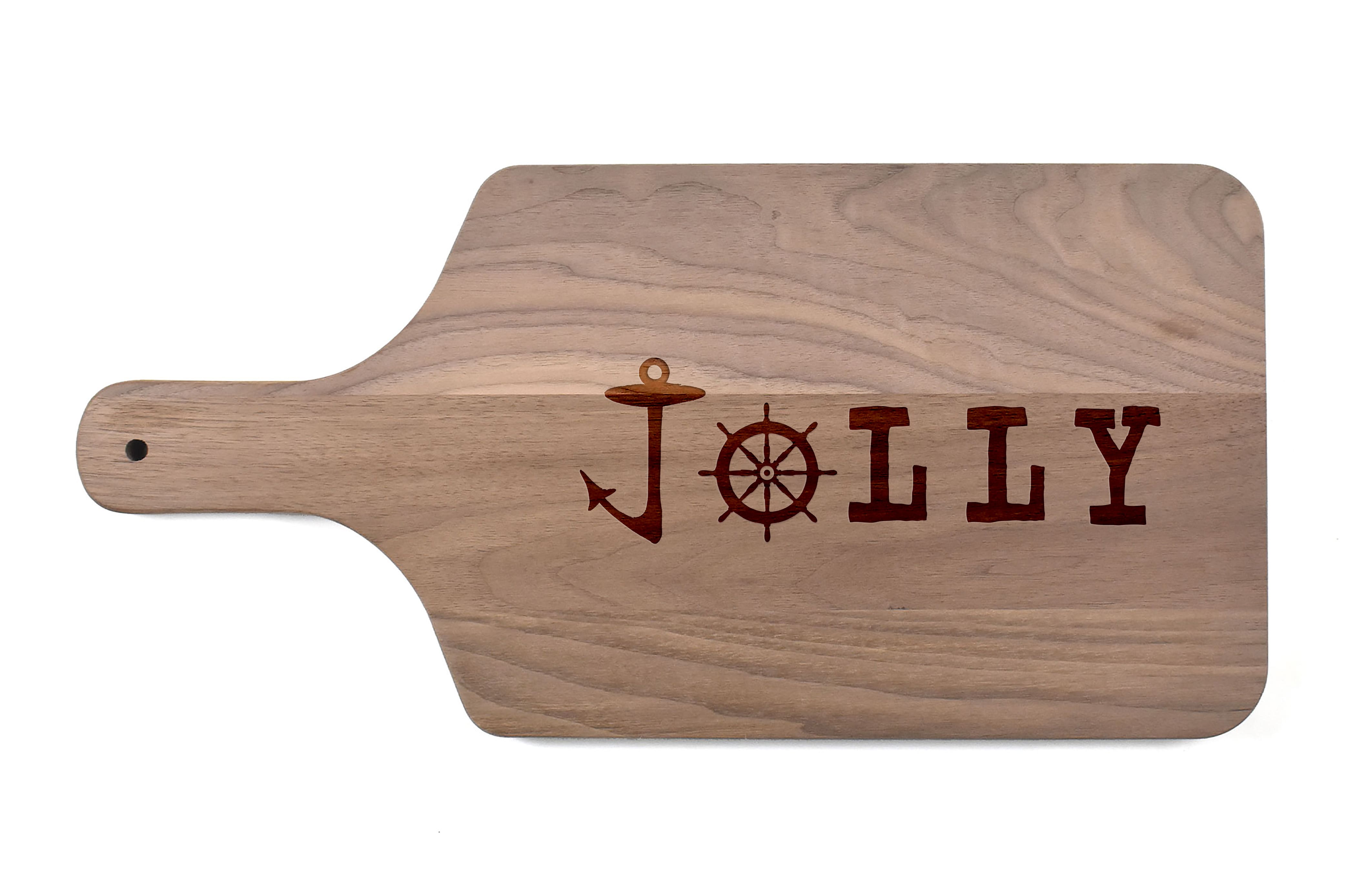 17" Jolly Ship Wheel & Hook Walnut Paddle Cutting Board