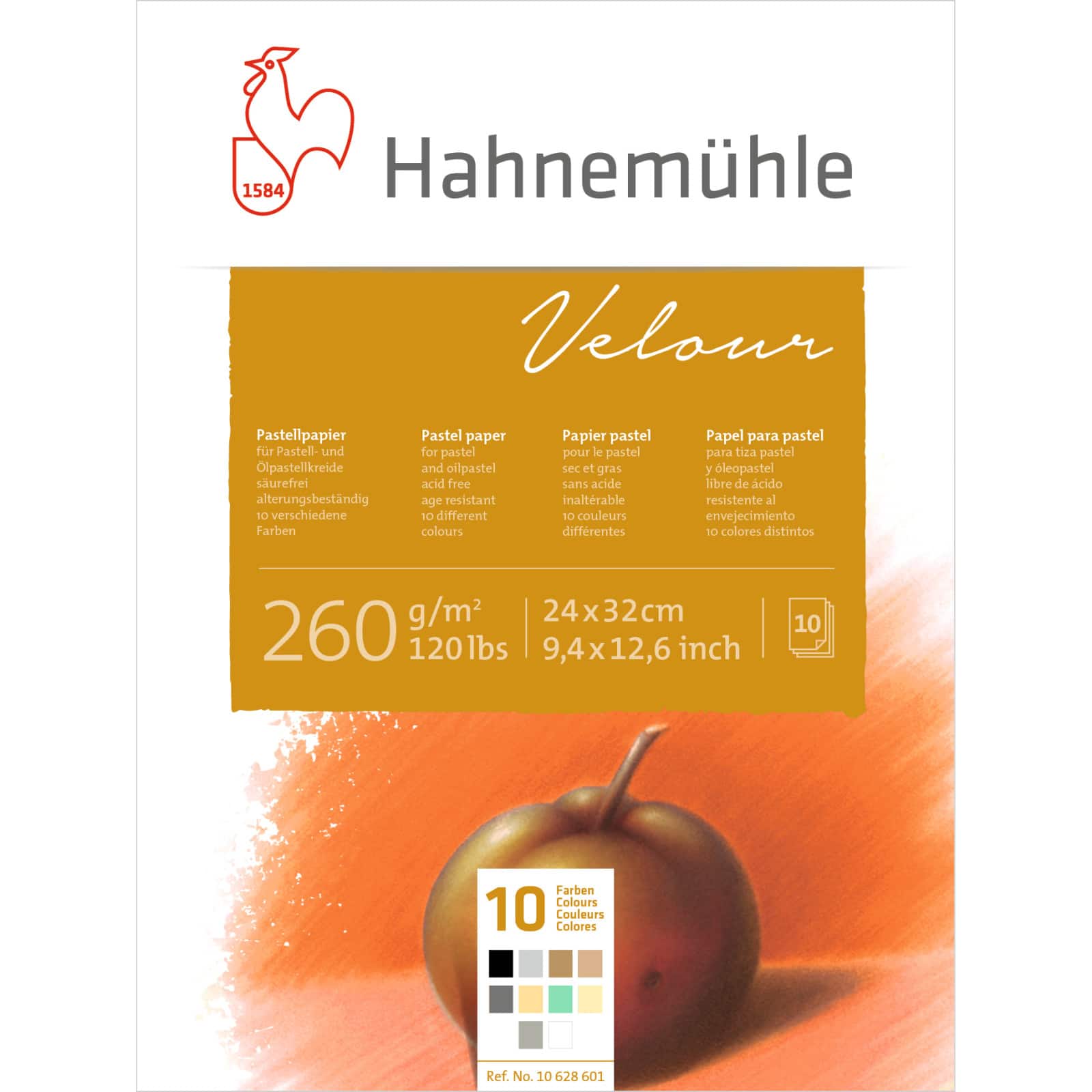 Hahnem&#xFC;hle Velour 10 Color Pastel Paper Pad, 9.4&#x22; x 12.6&#x22;