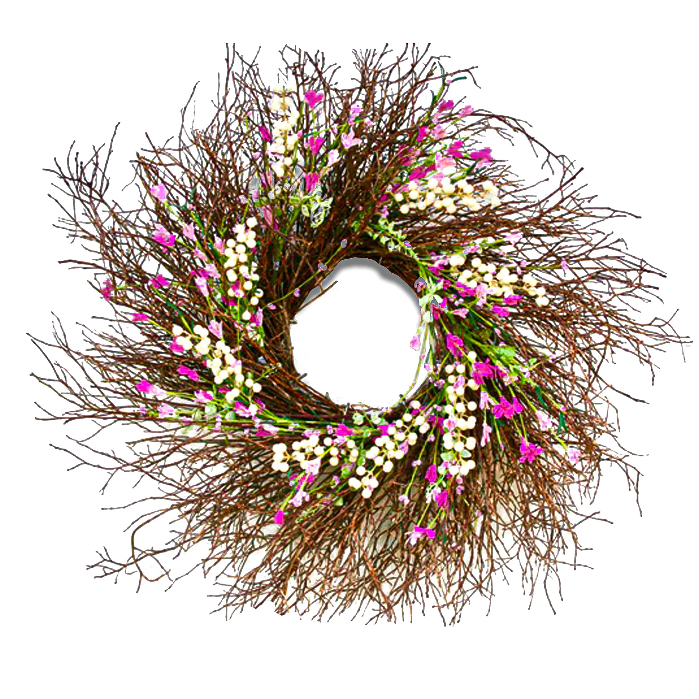 24" Spring Dark Pink & Cream Forsythia Wreath