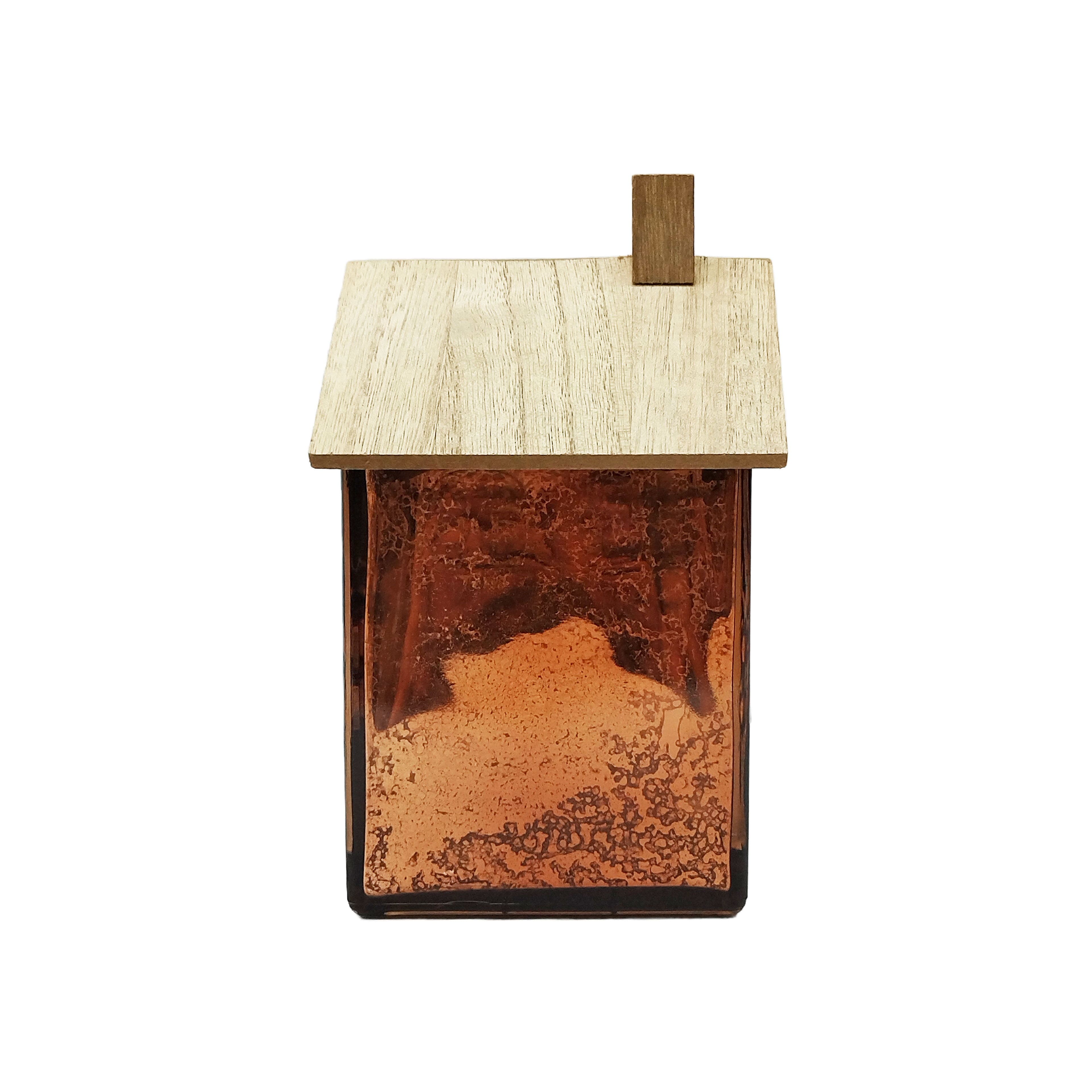 8&#x22; Brown Glass House with Woodgrain Roof Tabletop D&#xE9;cor by Ashland