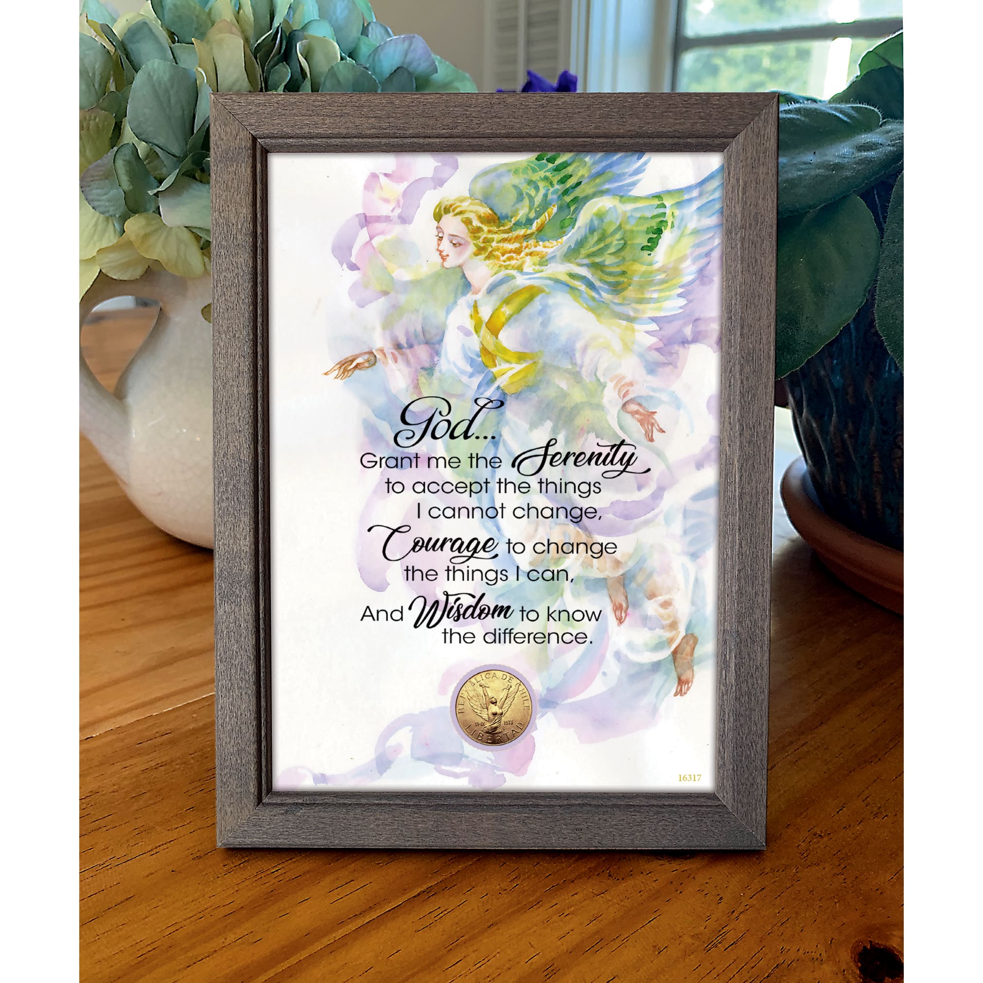 Serenity Prayer With Angel Coin in 5&#x22; x 7&#x22; Frame&#x22;