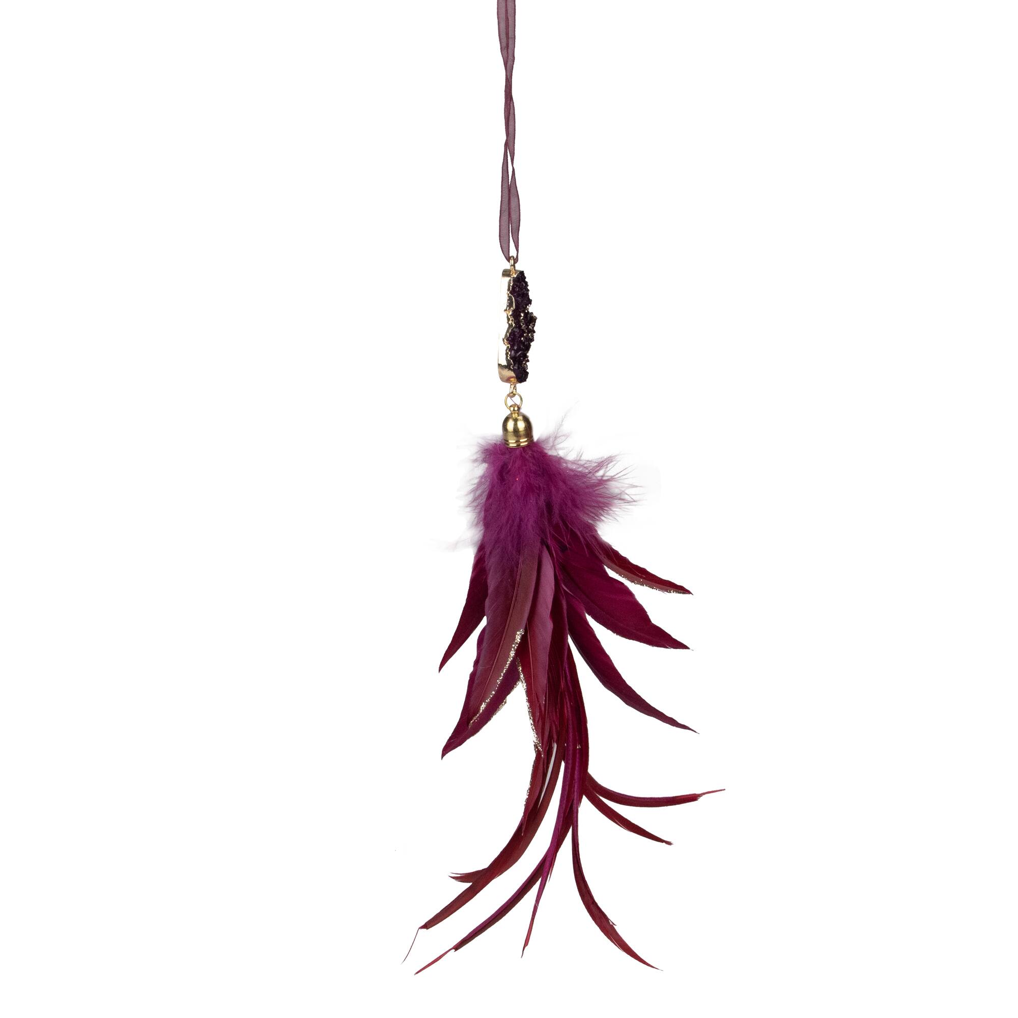 Red Feather And Gemstone Pendant Ornament