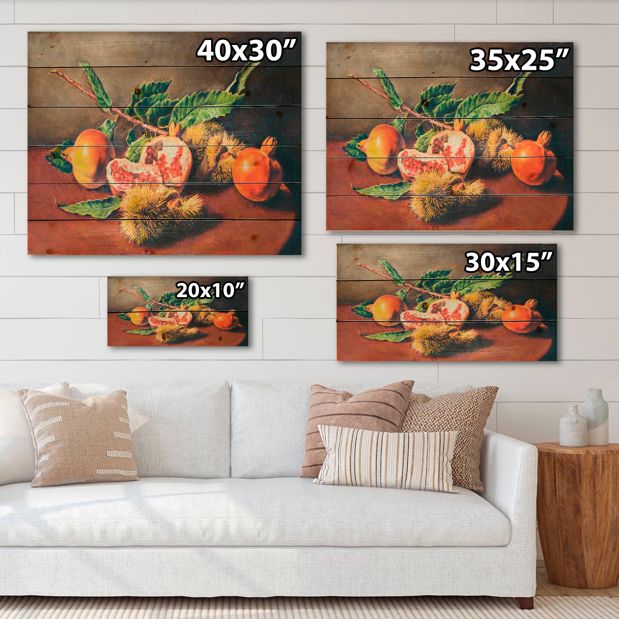 Designart - Vintage Still Life of Orange Fruits - Traditional Print on Natural Pine Wood